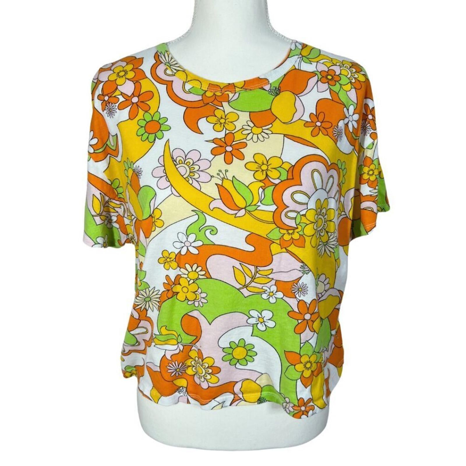 Zara Groovy 70s Boxy Crop Top T Shirt Hippie Women's Size M by Hot Girl Secondhand