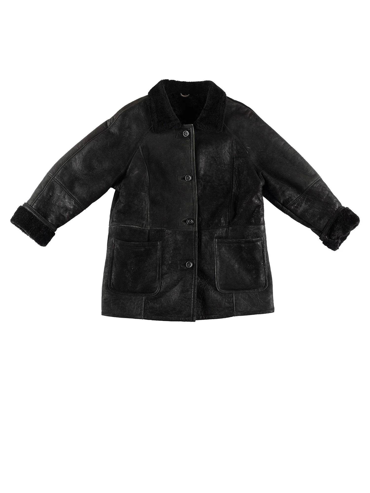 Vintage 80's Women Sheepskin Coat in Black by Northern Grip
