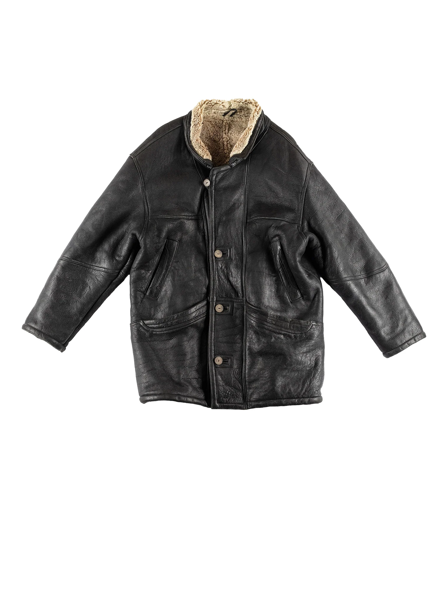 Vintage 80's Men Sheepskin Coat in Black by Northern Grip