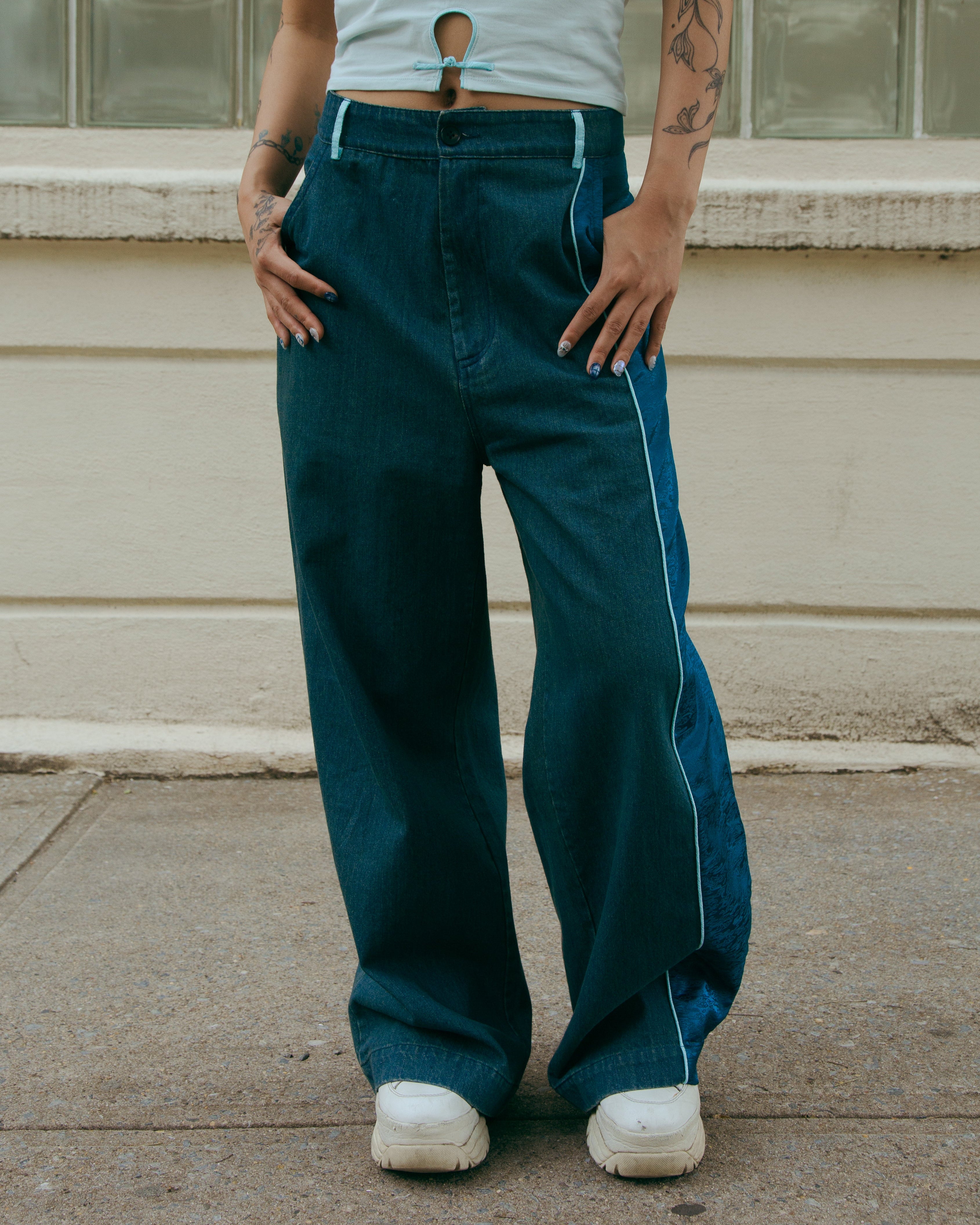 Wang Patch Denim Wide Leg Jeans by DAWANG