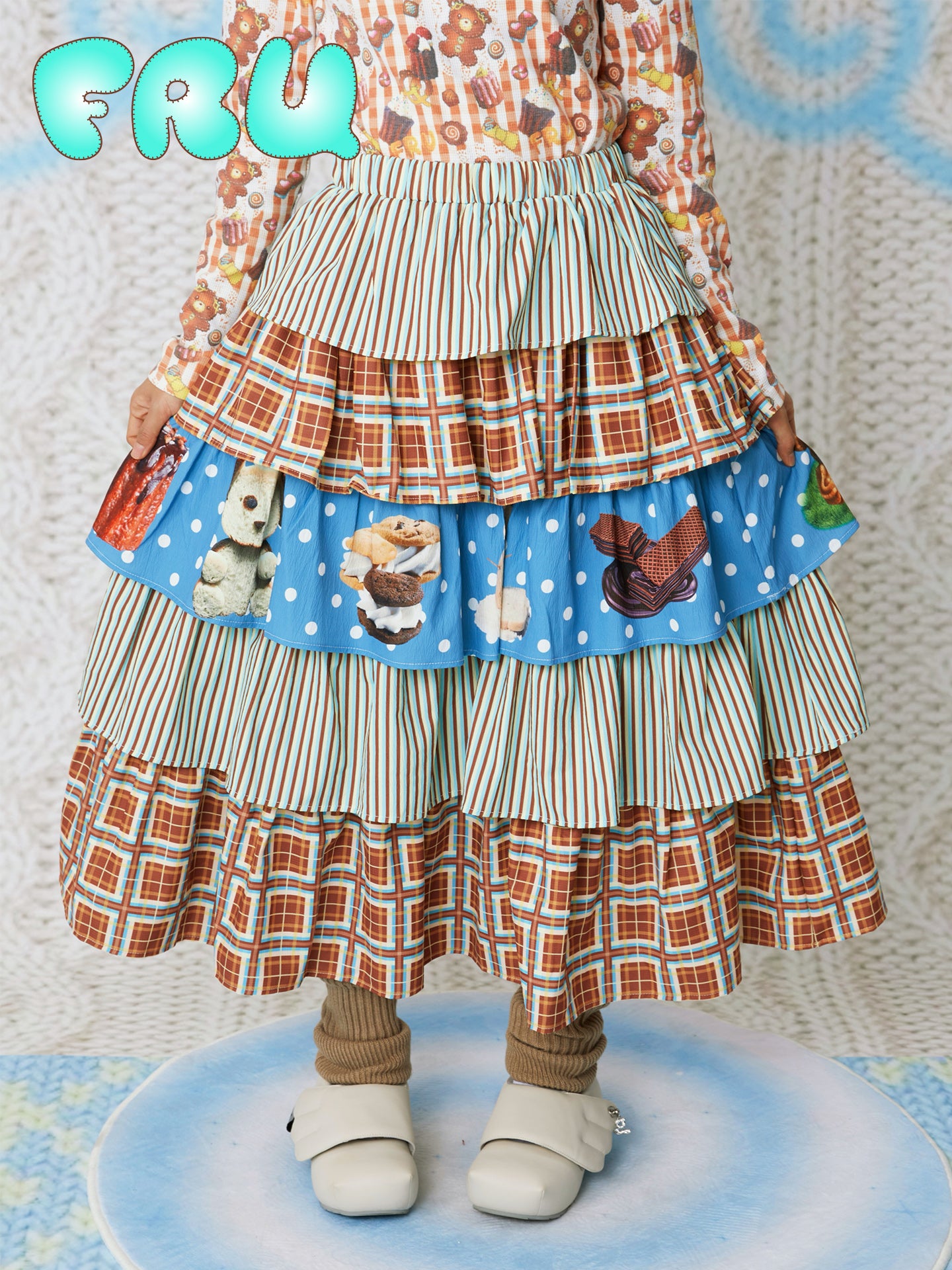 Kawaii Chocolate Cake Printed Skirt - Sweet A-Line Midi Skirt - frufru by Land Decora