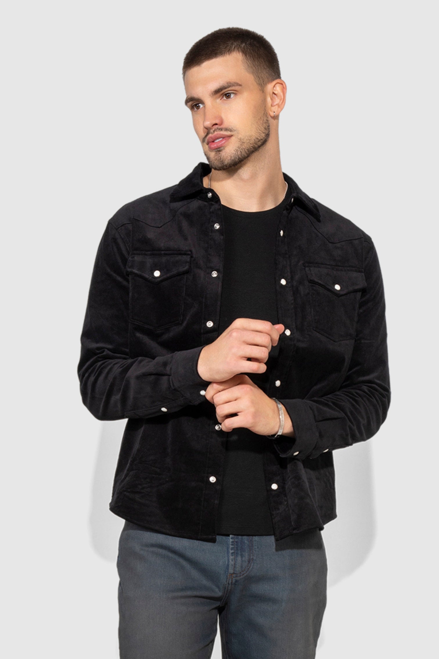 Eastwood Velvet Noir Stretch Western Shirt by MONFRERE