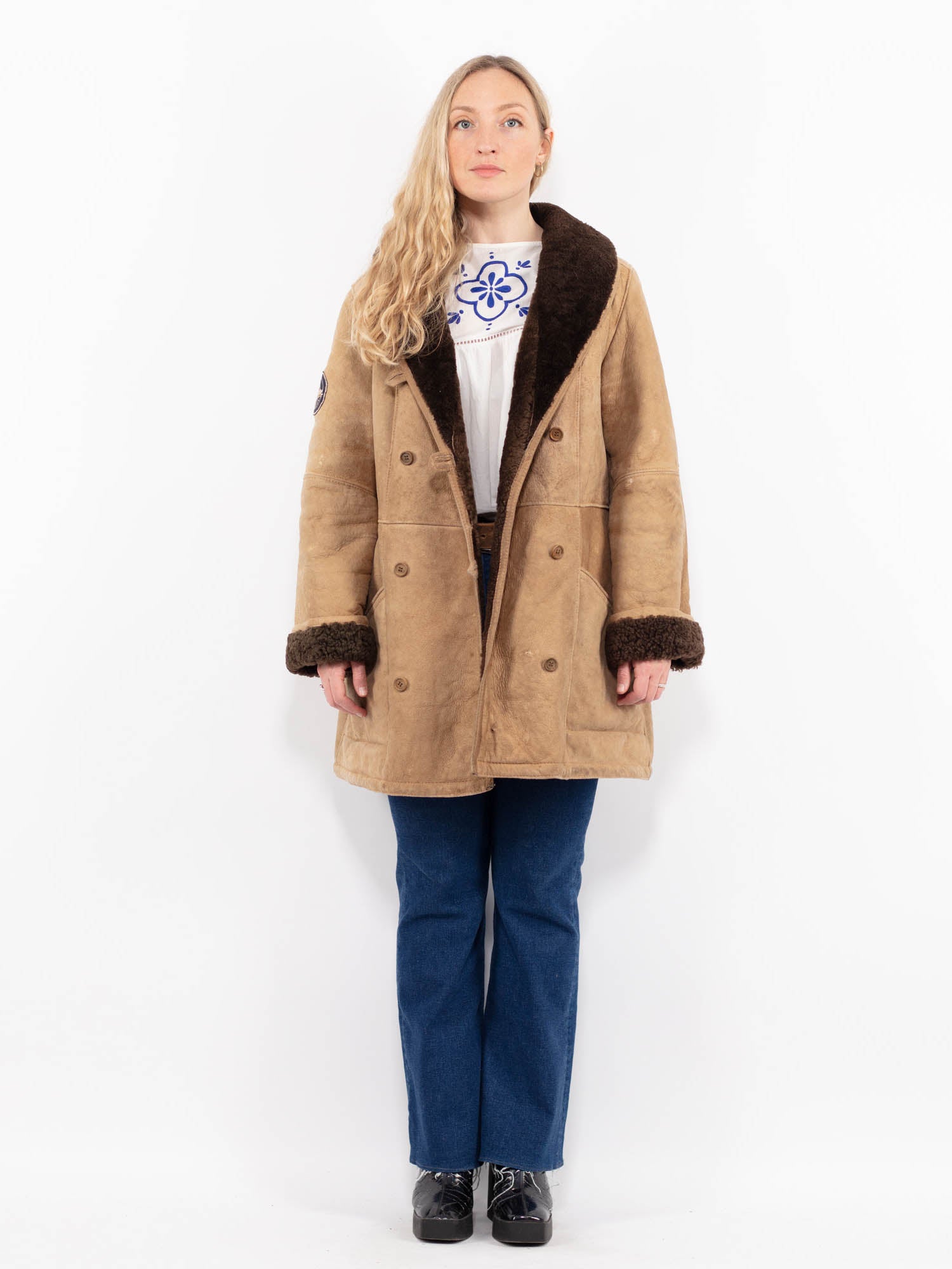 Vintage 90's Women Sheepskin Coat in Brown by Northern Grip