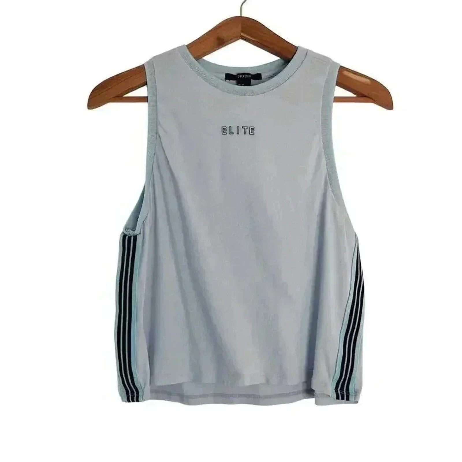 ❤️ 3/$15 Forever 21 Cropped Sporty Elite Striped Tank Grey Blue Women' by Hot Girl Secondhand