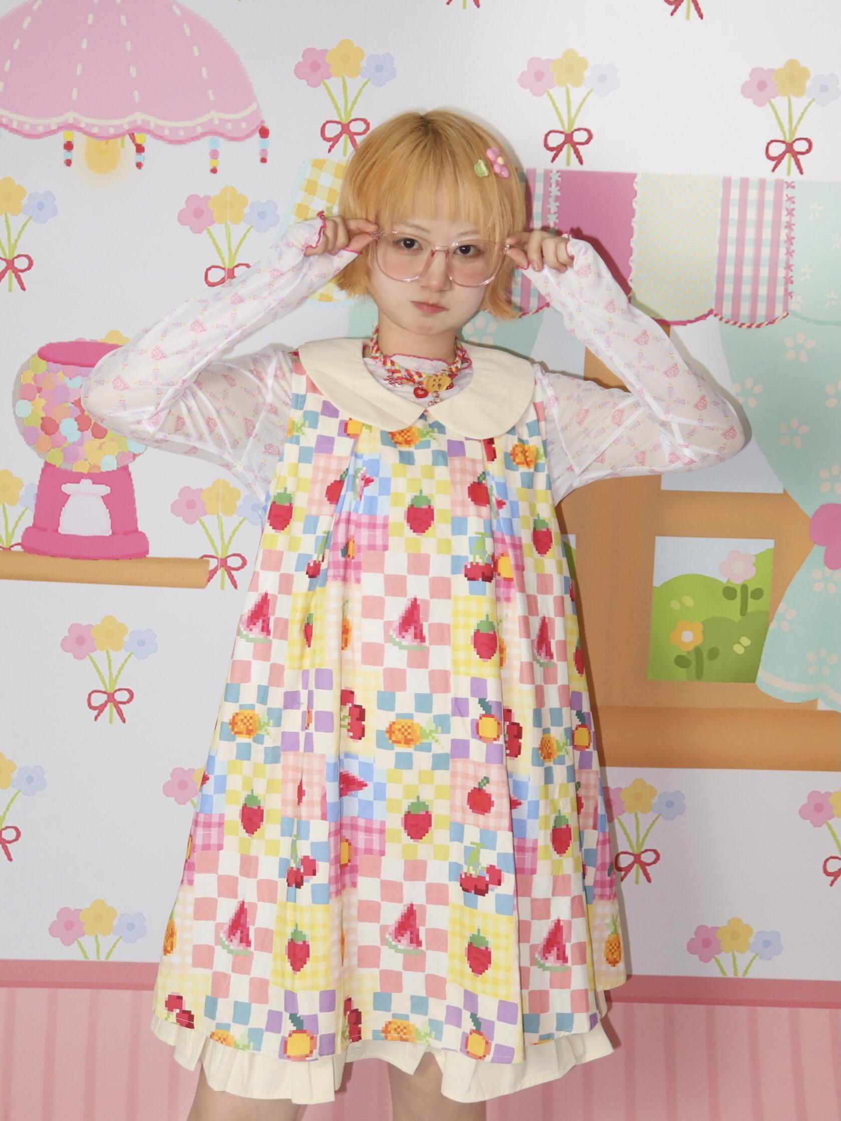 Kawaii A-Line Sleeveless Dress – Colorful Tea Fruit Print – Lulululu by Land Decora