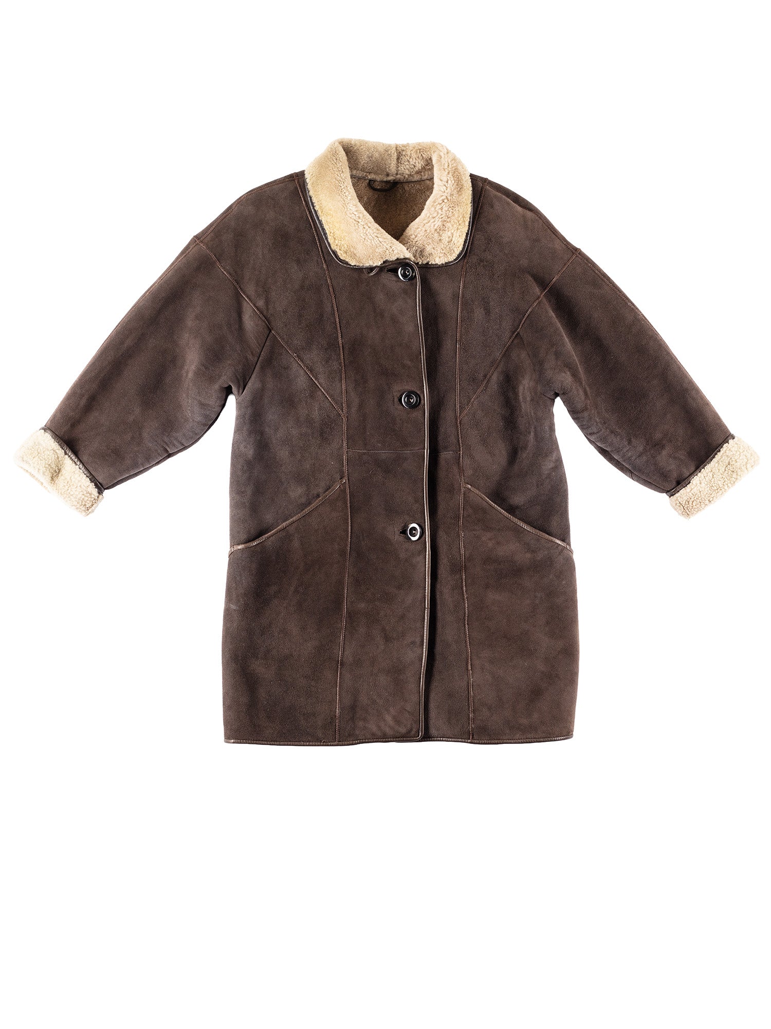 Vintage 80's Women Sheepskin Coat in Brown by Northern Grip