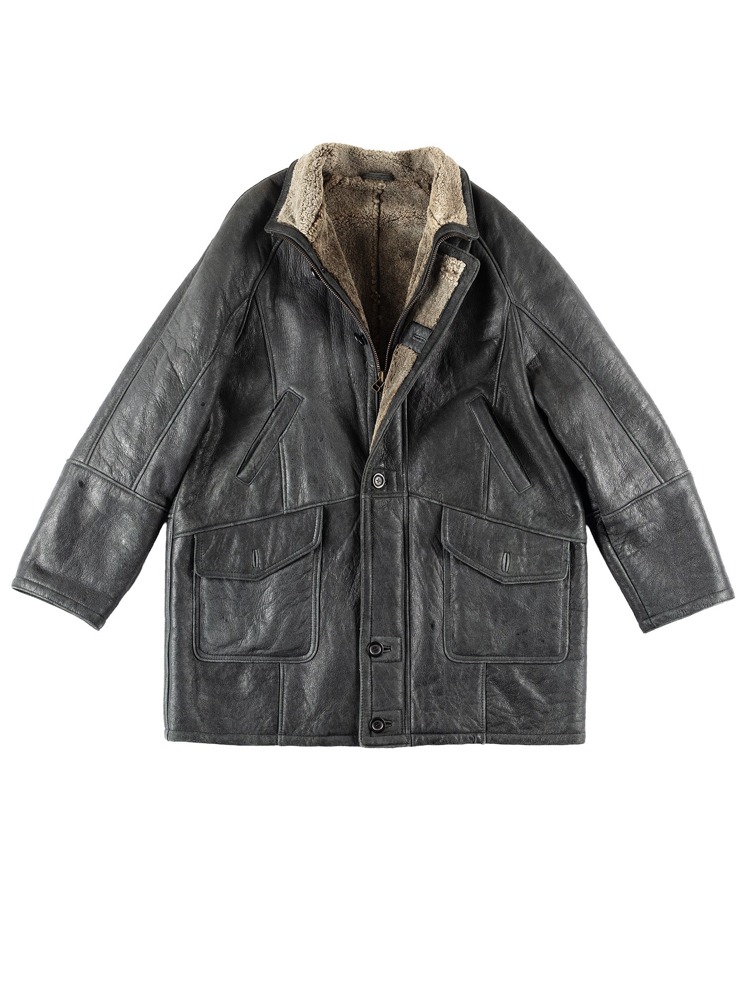Vintage 80's Men Sheepskin Coat in Black by Northern Grip