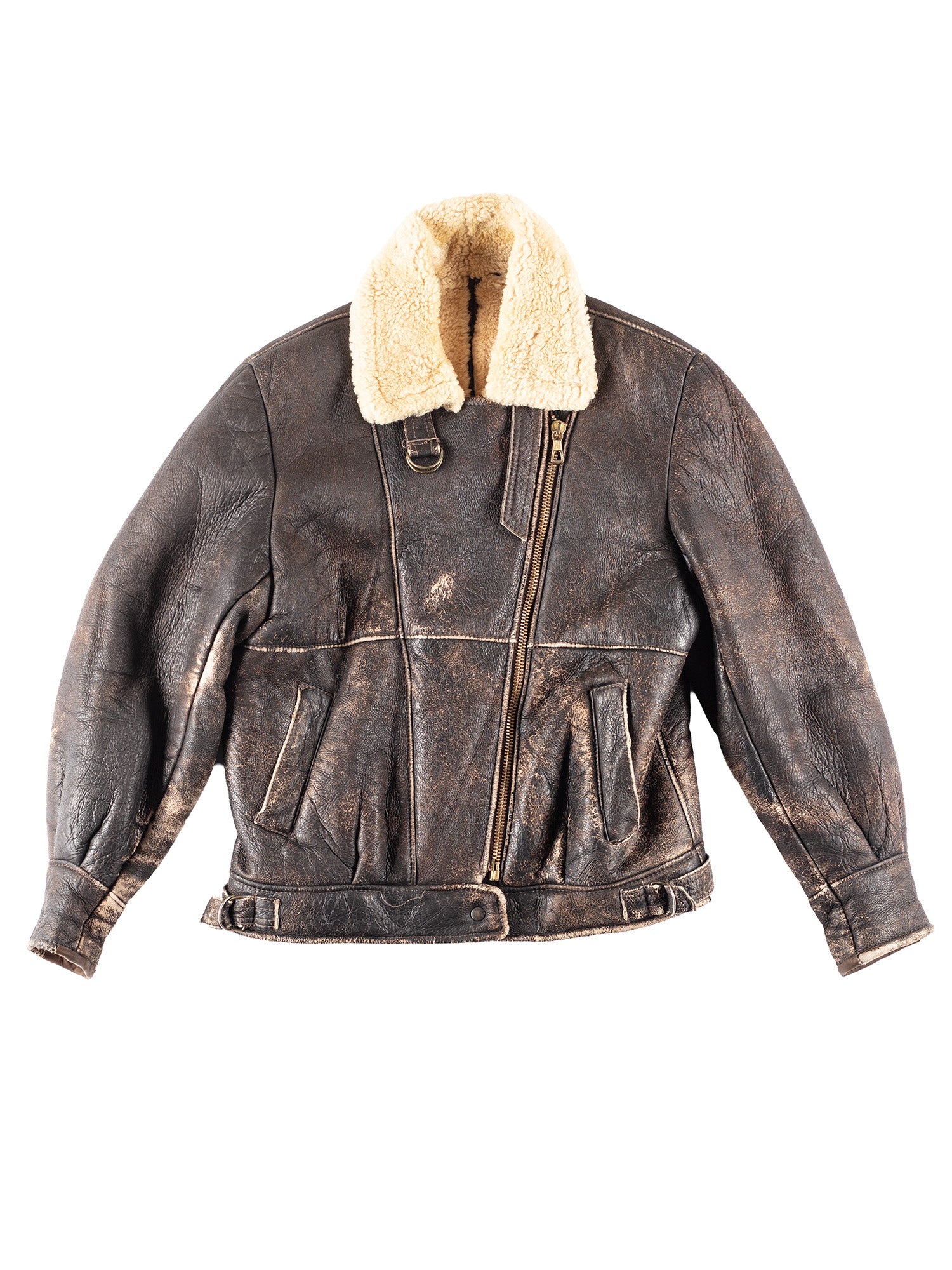 Vintage 70's Men Sheepskin B-3 Style Bomber Jacket in Brown by Northern Grip