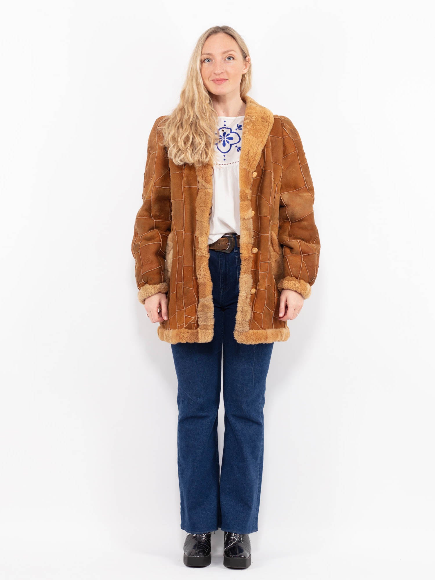 Vintage 70's Women Sheepskin Coat in Brown by Northern Grip