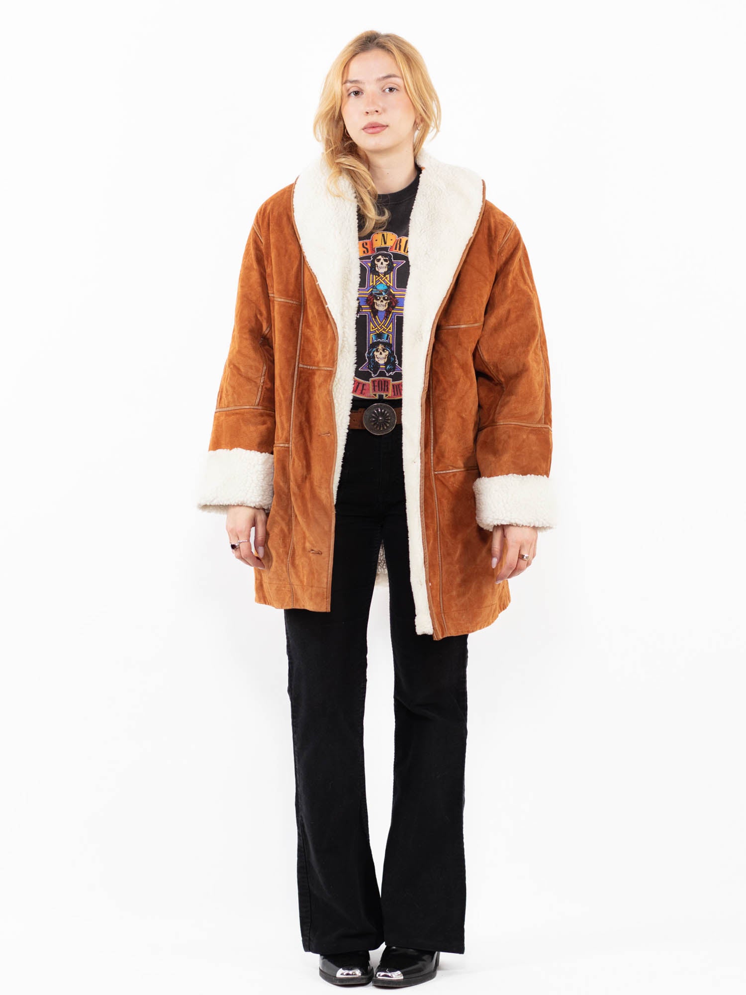 Vintage 90's Women Suede Sherpa Coat in Brown by Northern Grip