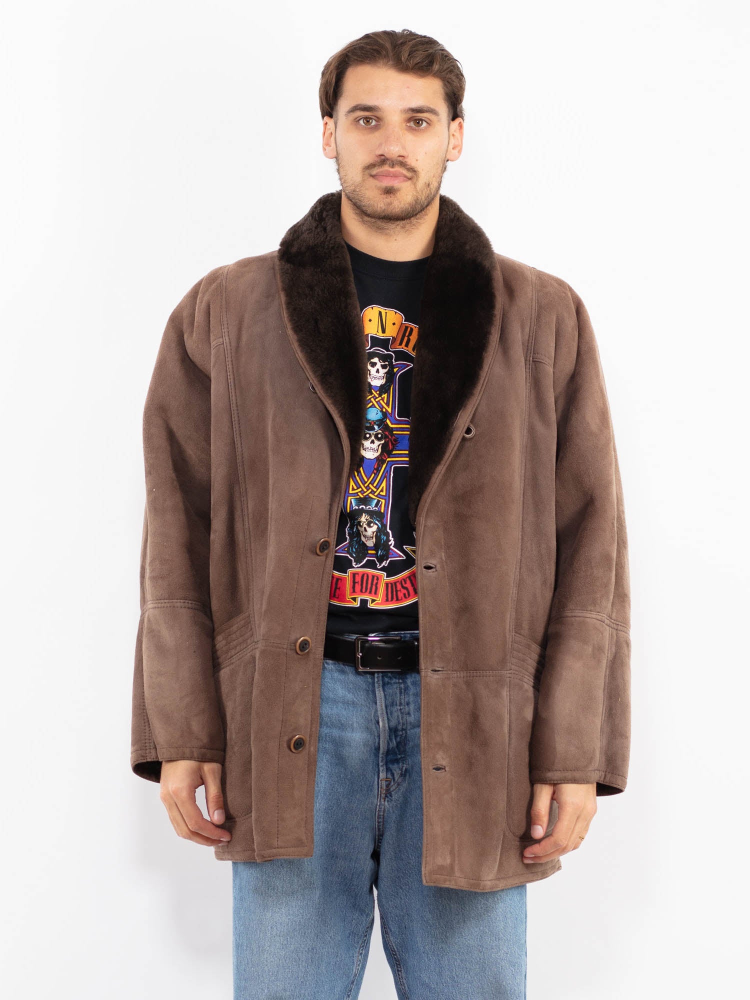 Vintage 80's Men Sheepskin Coat in Brown by Northern Grip
