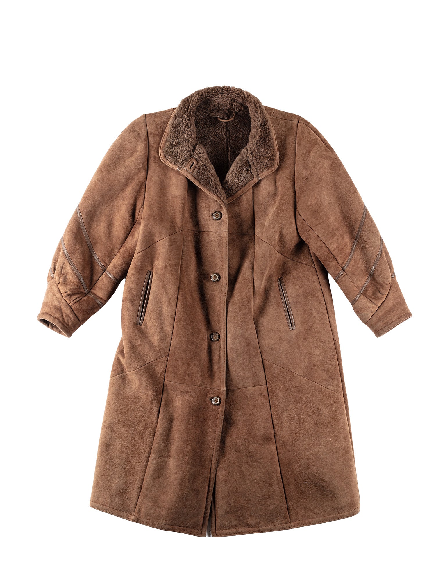 Vintage 80's Women Sheepskin Maxi Coat in Brown by Northern Grip