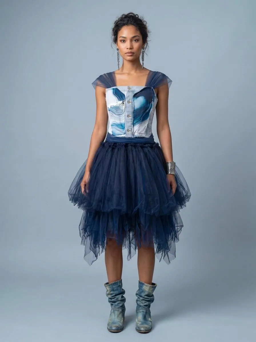 Denim Organza Chiffon Dress – Birthday Edition by Shore Darling Co.