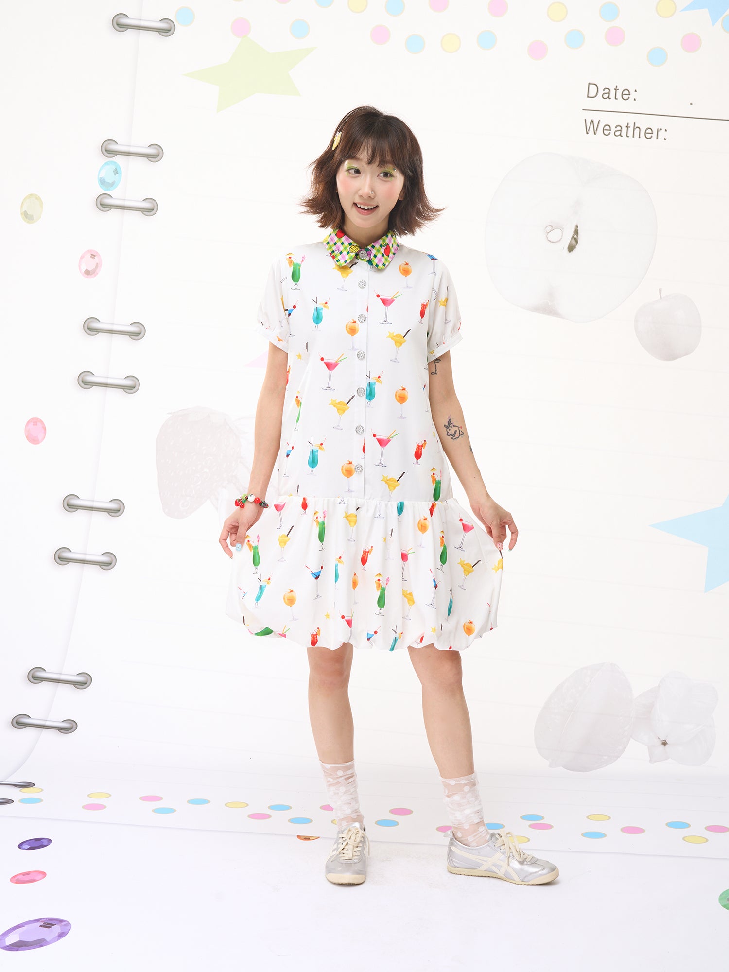 FRUITS Bubble Drink Summer Dress | Original Soda Shirt-Collar Dress by Land Decora