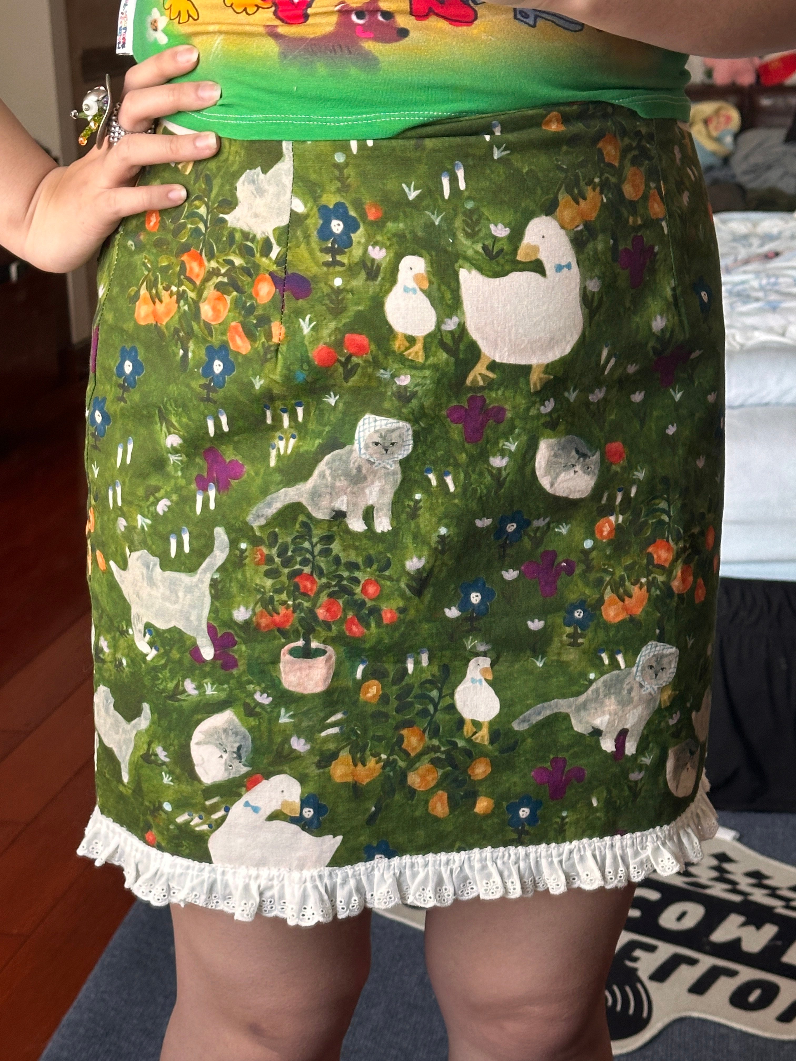 Cat Print A-Line Skirt | Japanese Retro Kawaii Harajuku Fashion by Land Decora