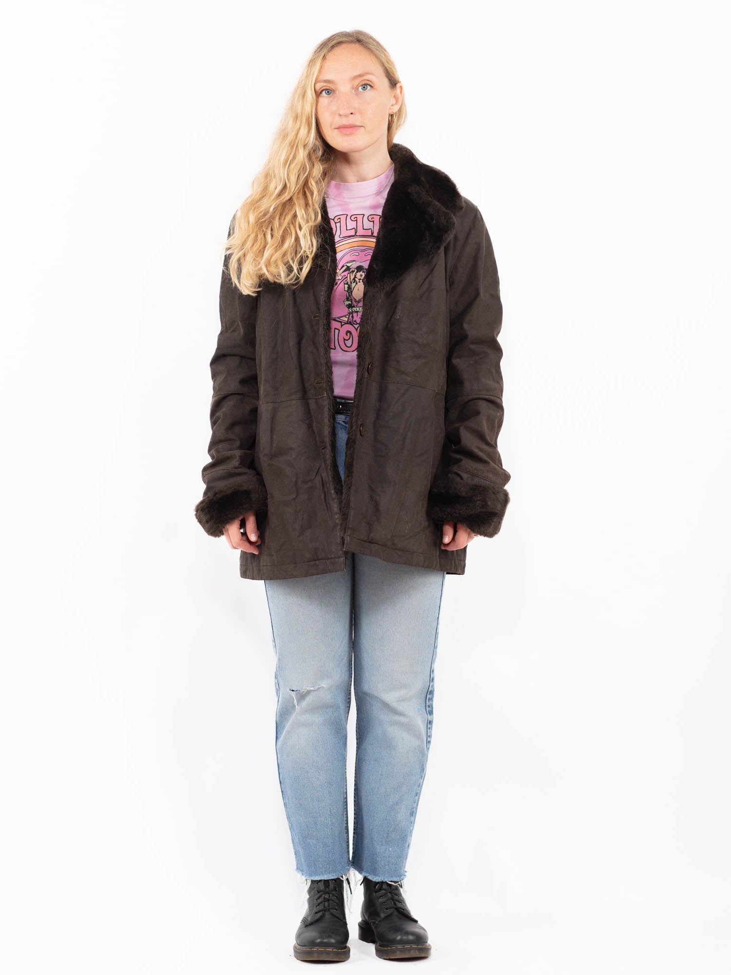 Vintage 90's Penny Lane Suede Sherpa Coat in Brown by Northern Grip
