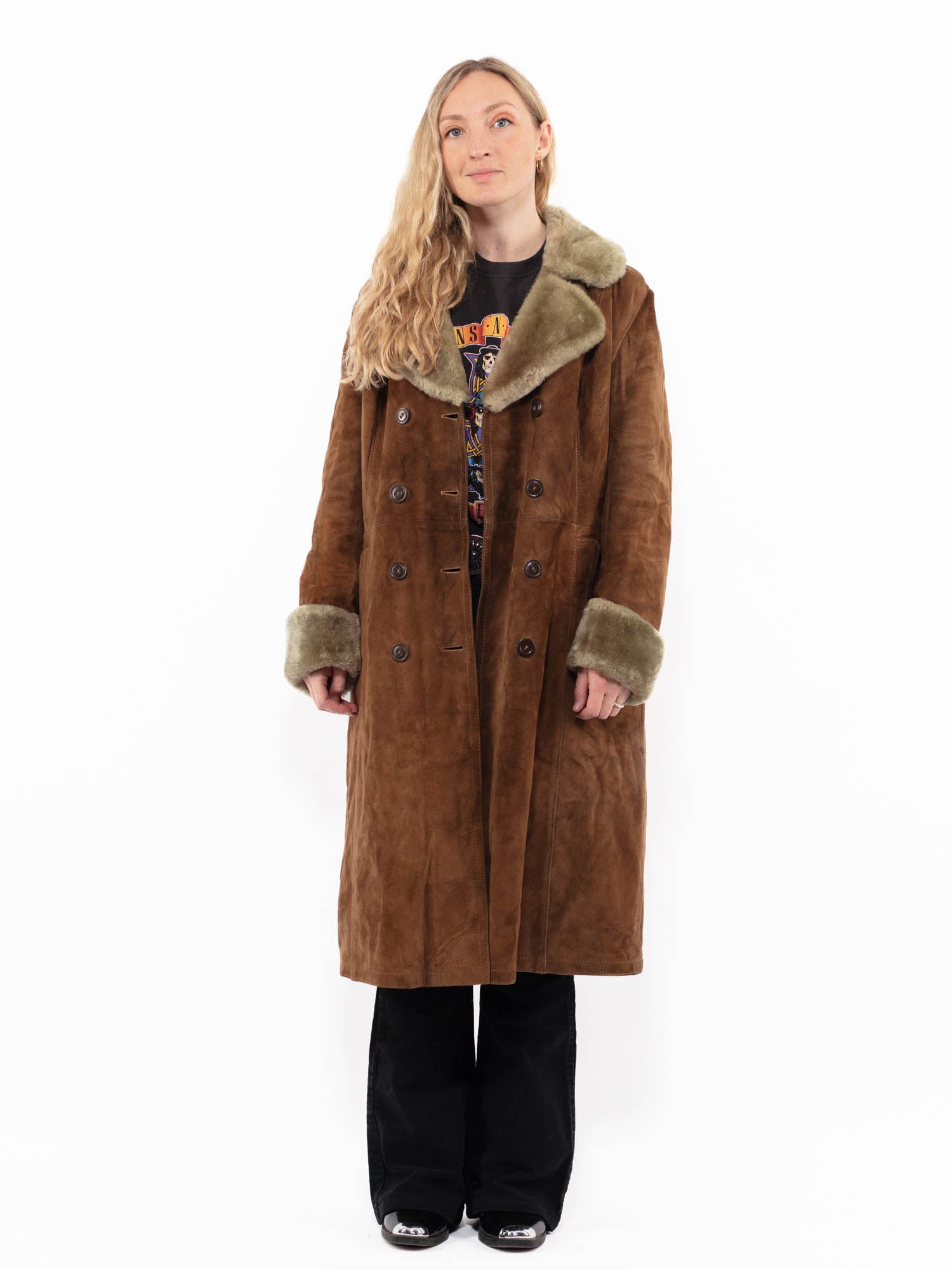 Vintage 70's Women Suede Sherpa Coat in Brown by Northern Grip