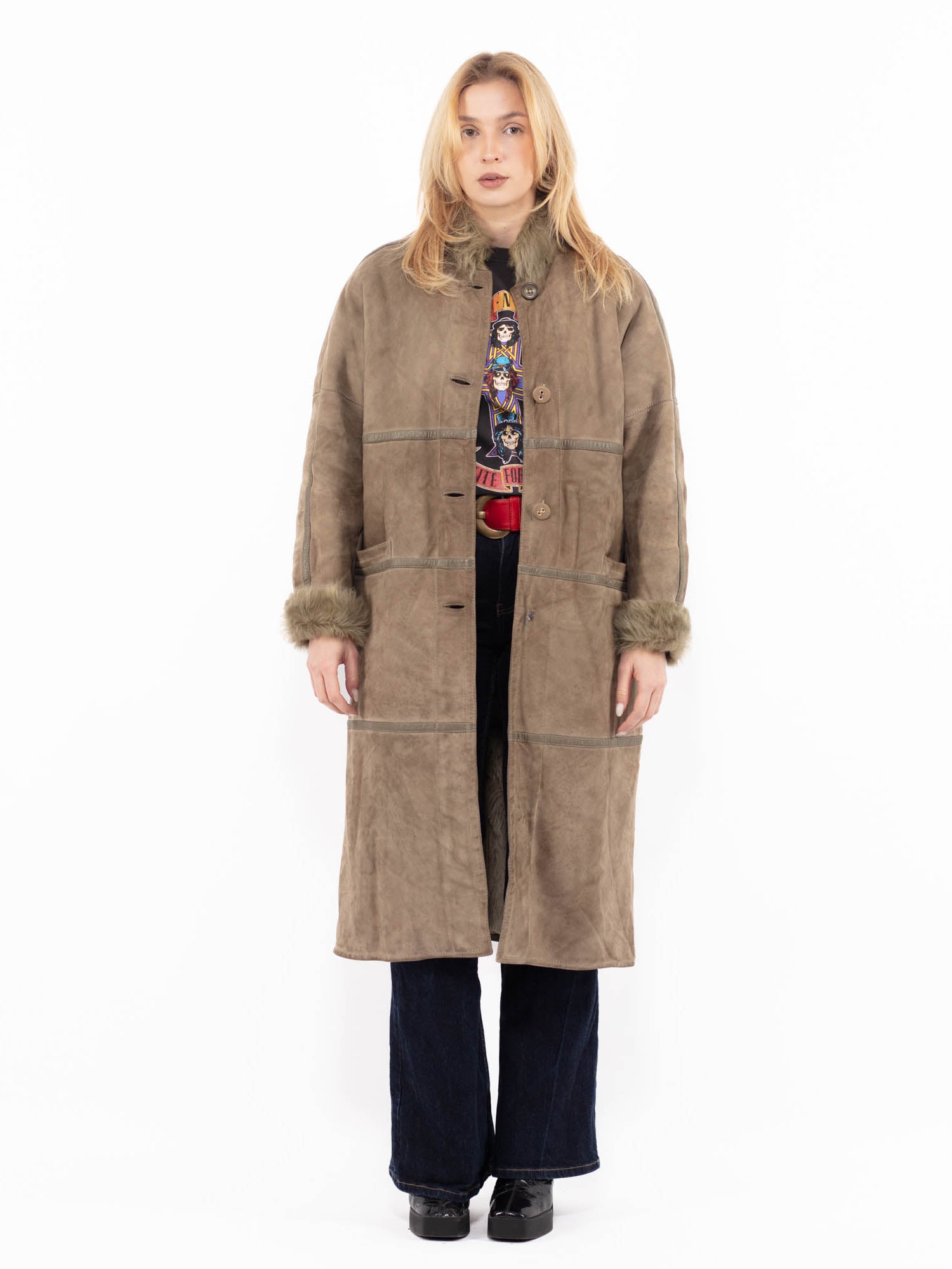 Vintage 80's Women Sheepskin Coat in Beige by Northern Grip