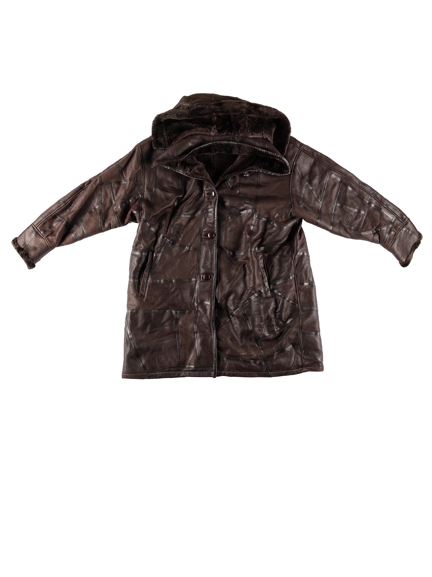 Vintage 80's Women Hooded Sheepskin Coat in Brown by Northern Grip