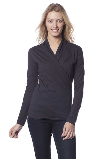 Long Sleeve Cotton Wrap Top by A to Z Tees