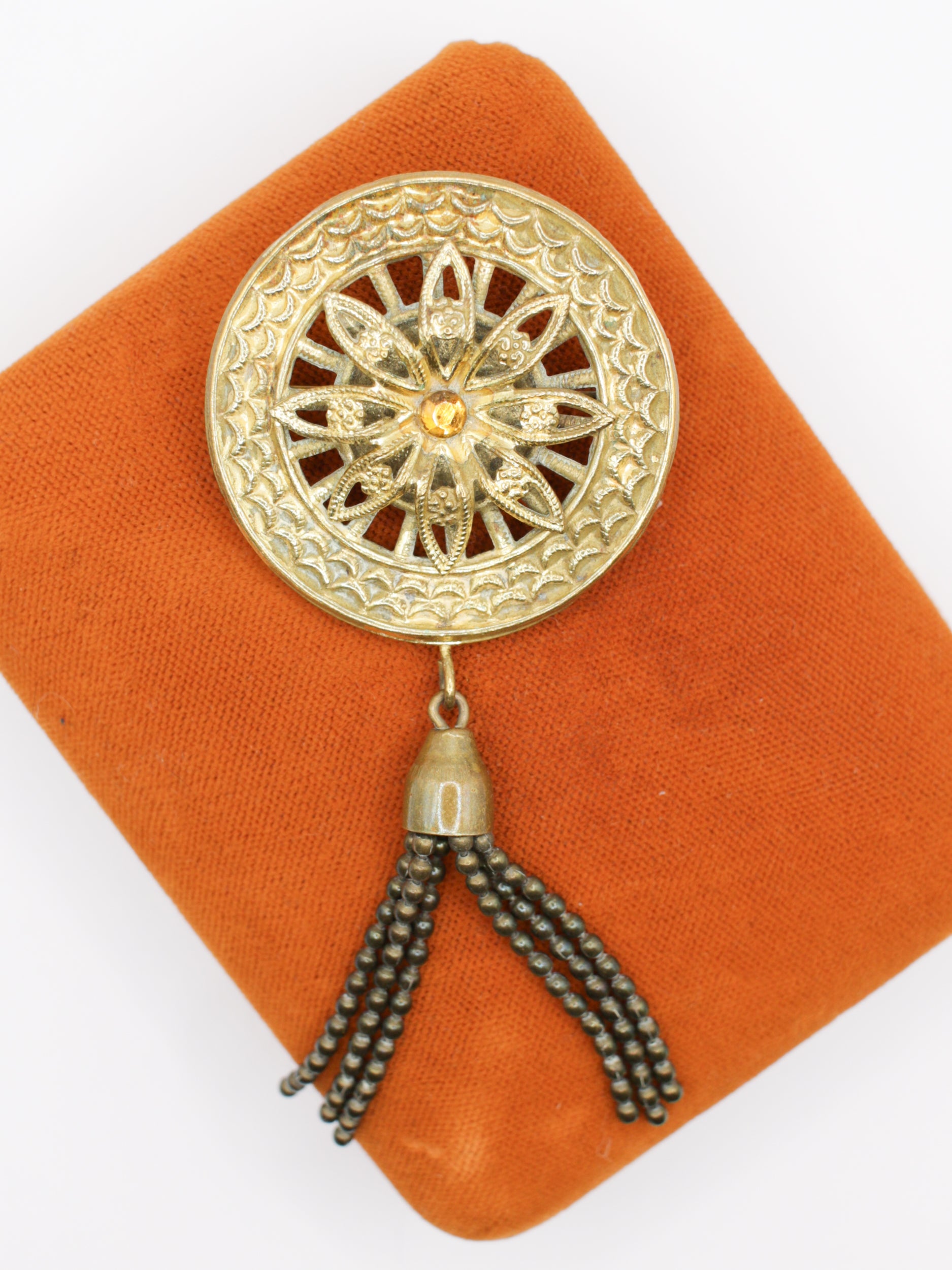 Vintage 60's Tassel Brooch with Floral Medallion by Northern Grip