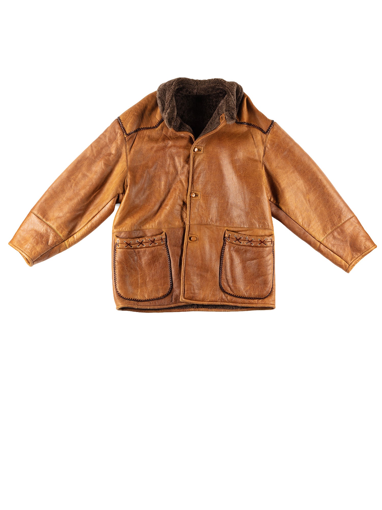 Vintage 80's Men Sheepskin Coat in Brown by Northern Grip