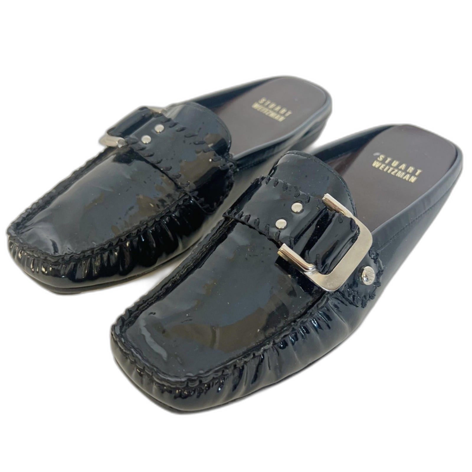Stuart Weitzman Black Patent Leather Loafer Mules Buckled Slide Women' by Hot Girl Secondhand