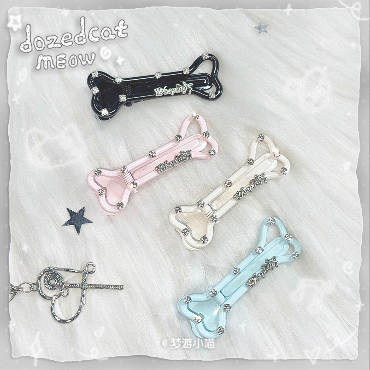 Rhinestone Bone Hair Clip | Kawaii Y2K Korean Hair Accessory by Land Decora