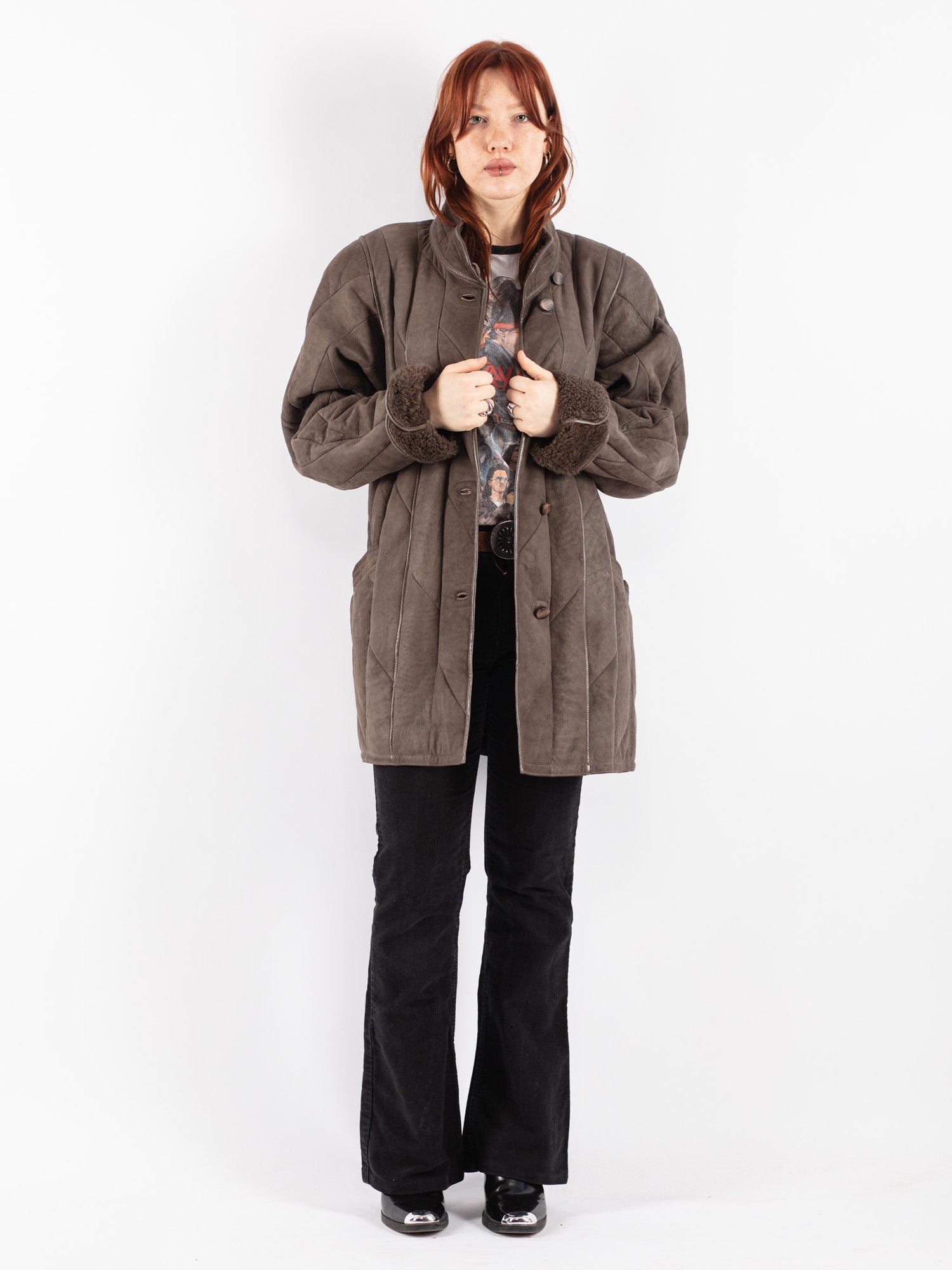 Vintage 80's Women Sheepskin Coat in Brown by Northern Grip