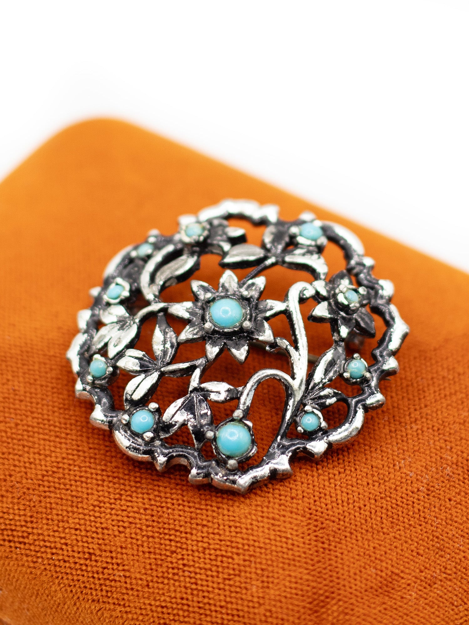 Vintage 60's Turquoise Blue Floral Openwork Brooch by Northern Grip