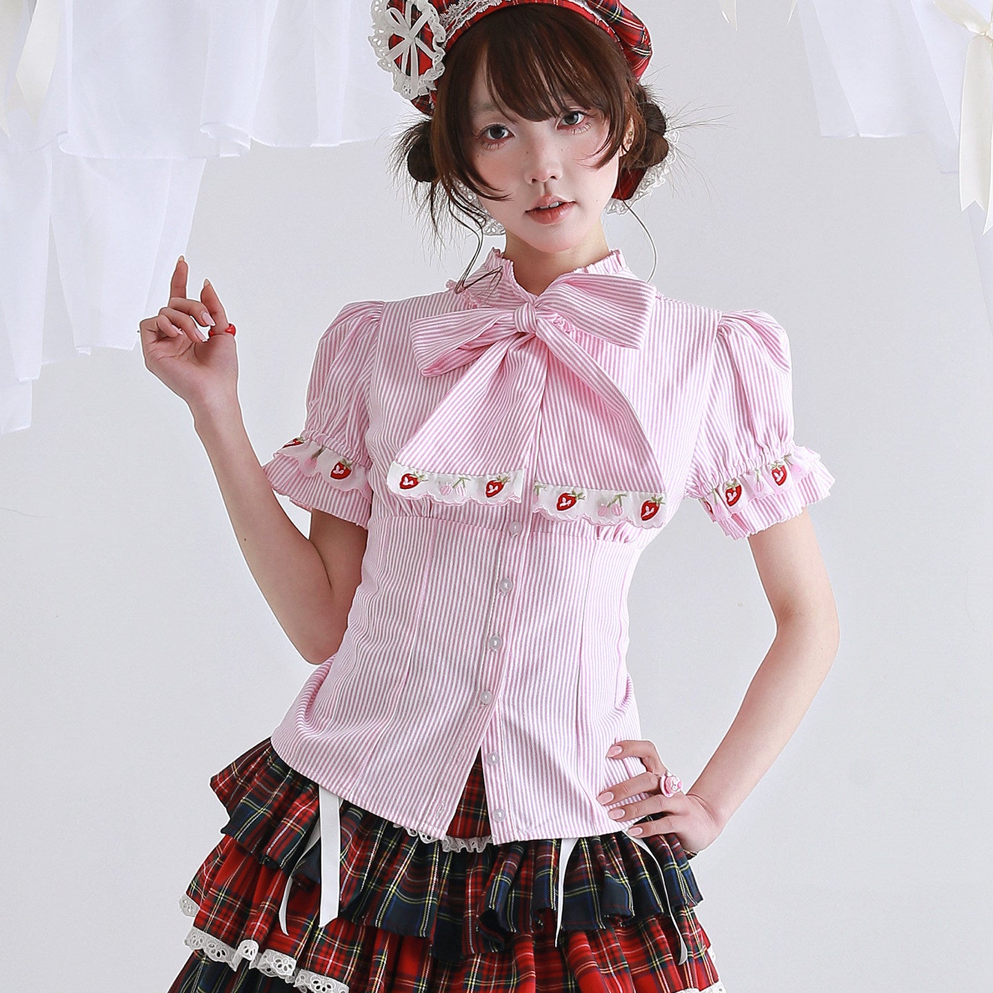Showa Pink Stripe Lolita Blouse - SOS MEME CLUB by Land Decora