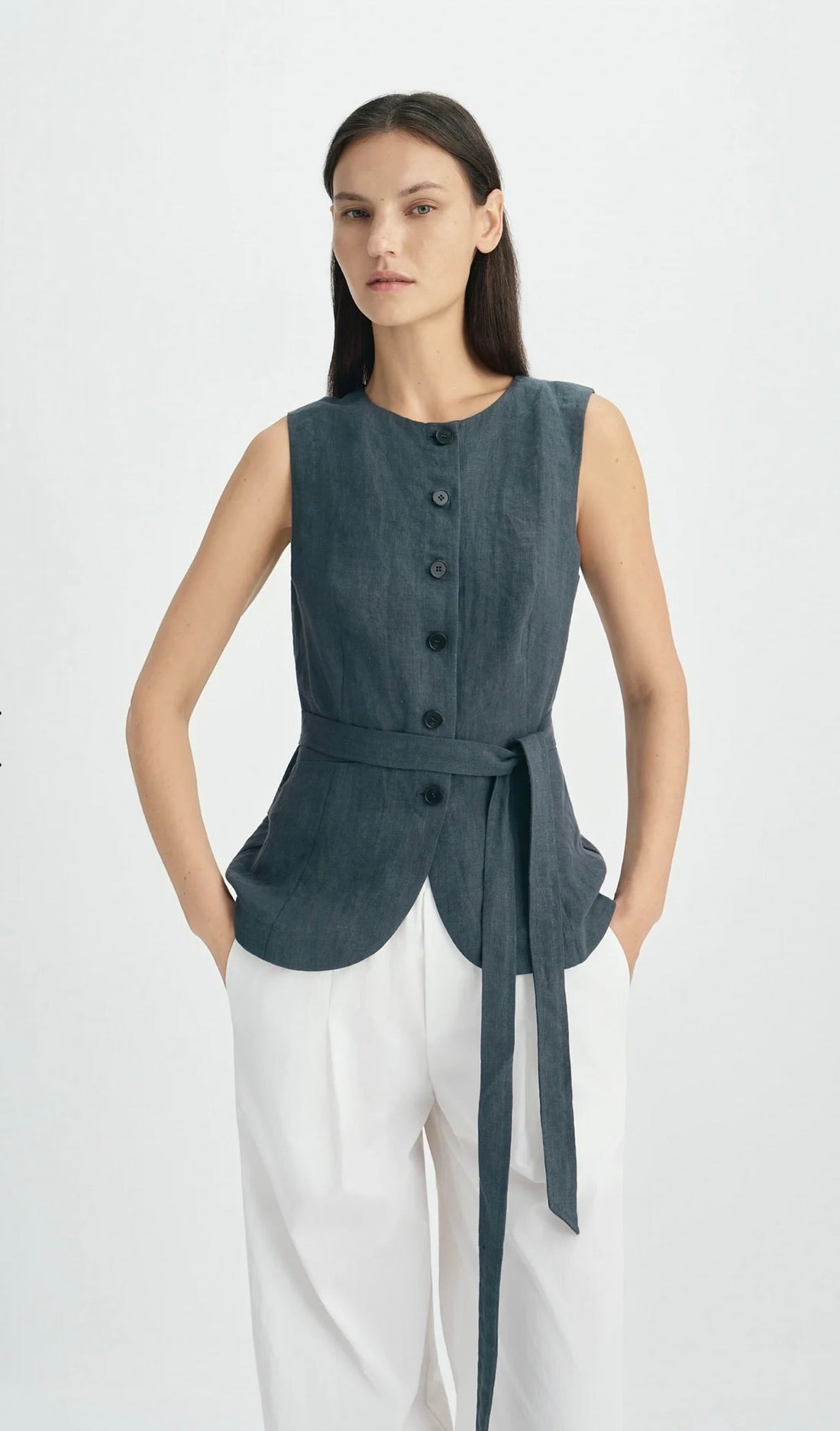 Rue Sophie Viente Button Front Tie Waist Top by Sierra Deene