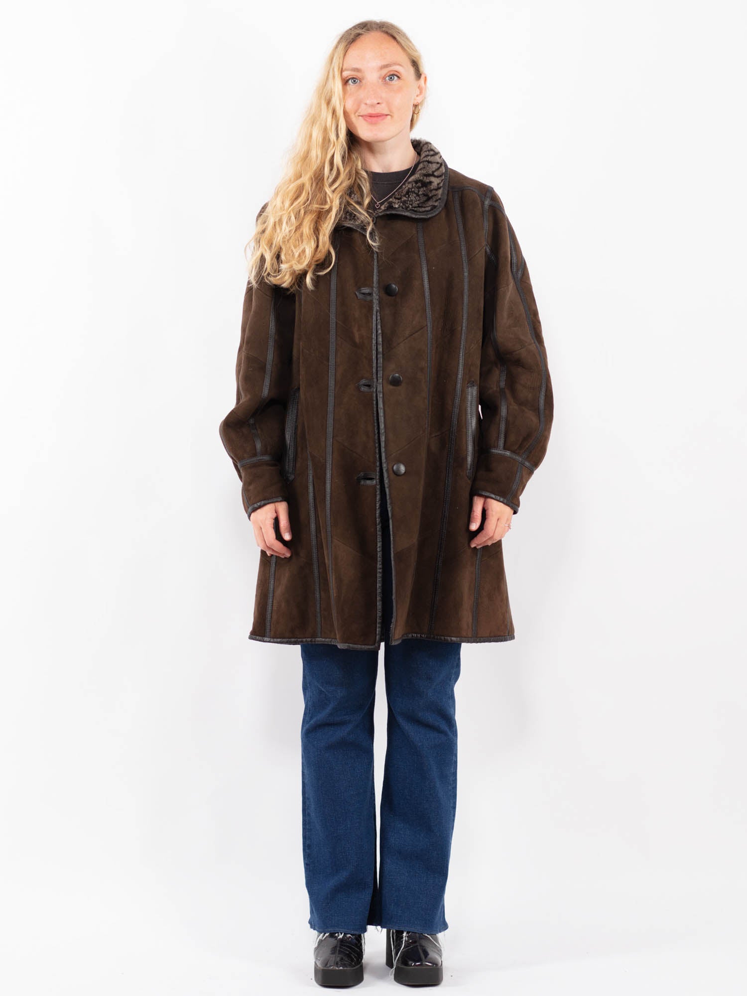 Vintage 80's Women Sheepskin Coat in Brown by Northern Grip