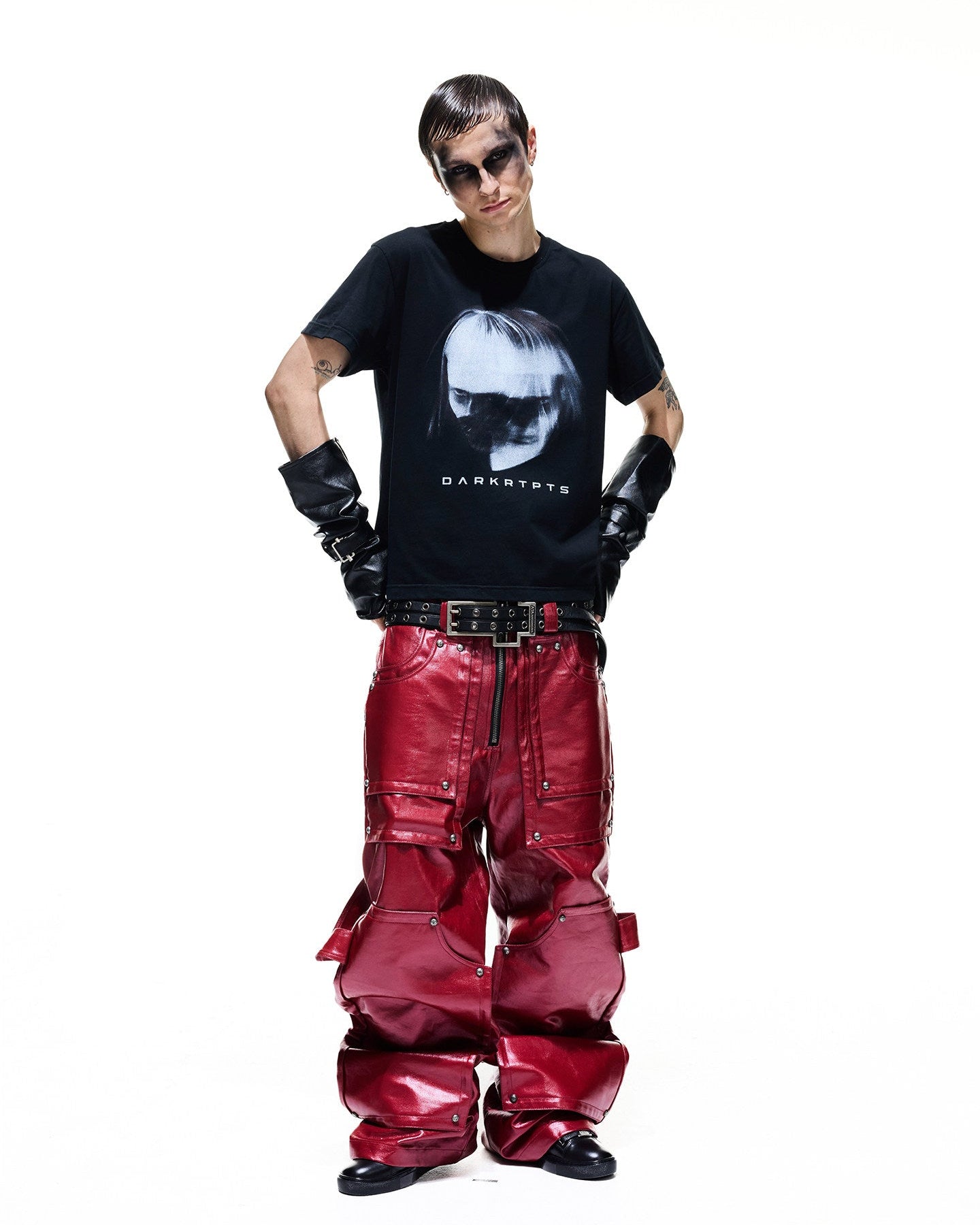 Red Liquid Metal Wide Cargo Jeans by OFFCULTURE