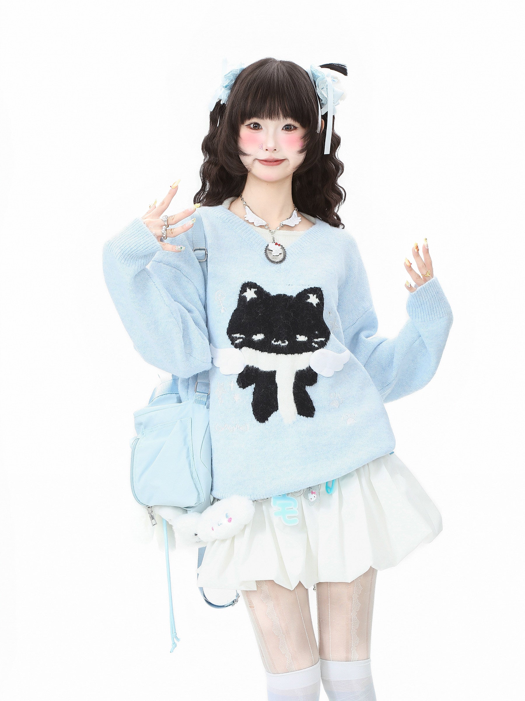 Y2K Cat Layered Sweater - Languid Park by Land Decora