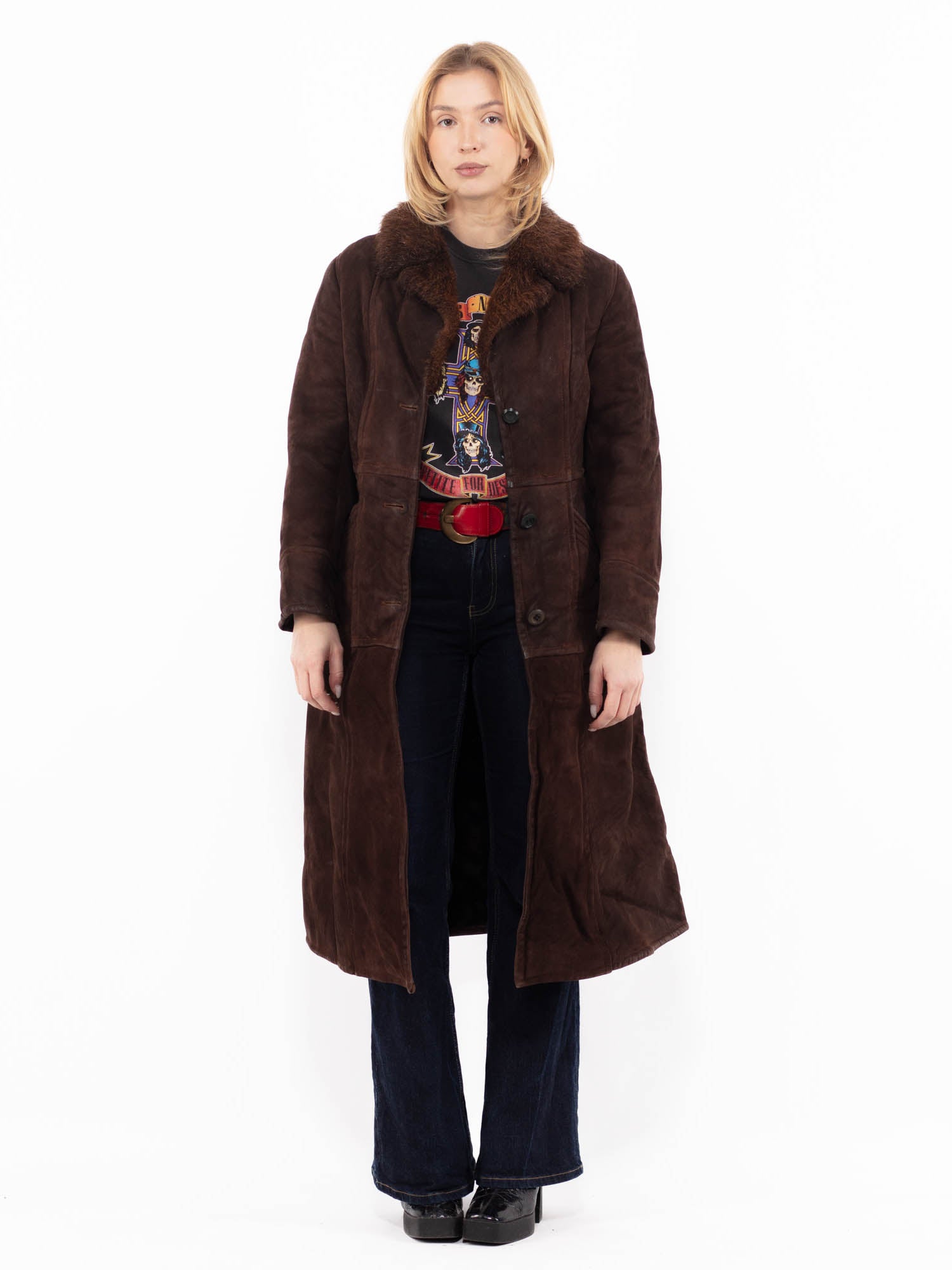 Vintage 70's Women Sheepskin Coat in Brown by Northern Grip