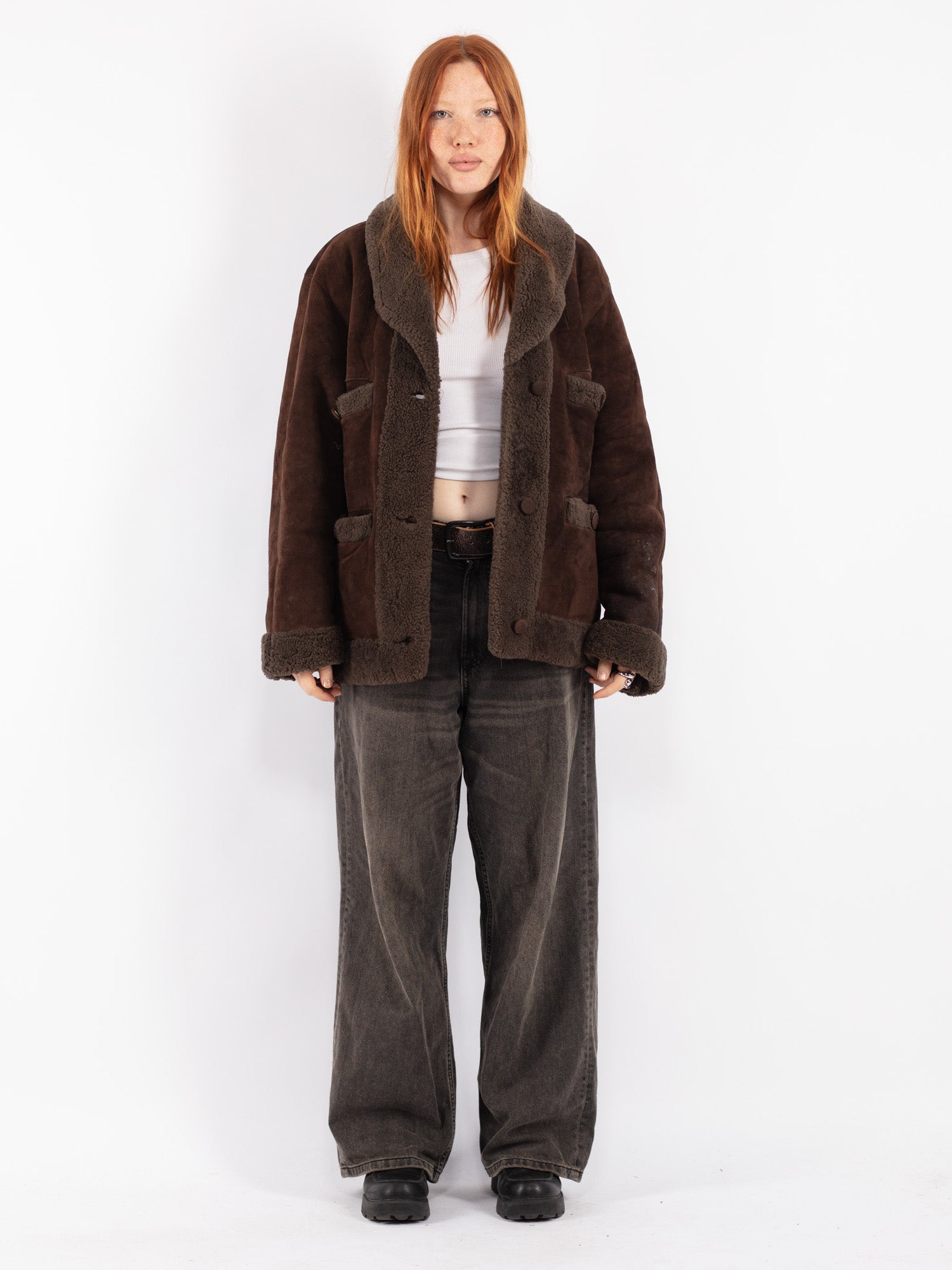 Vintage 80's Women Sheepskin Jacket in Brown by Northern Grip