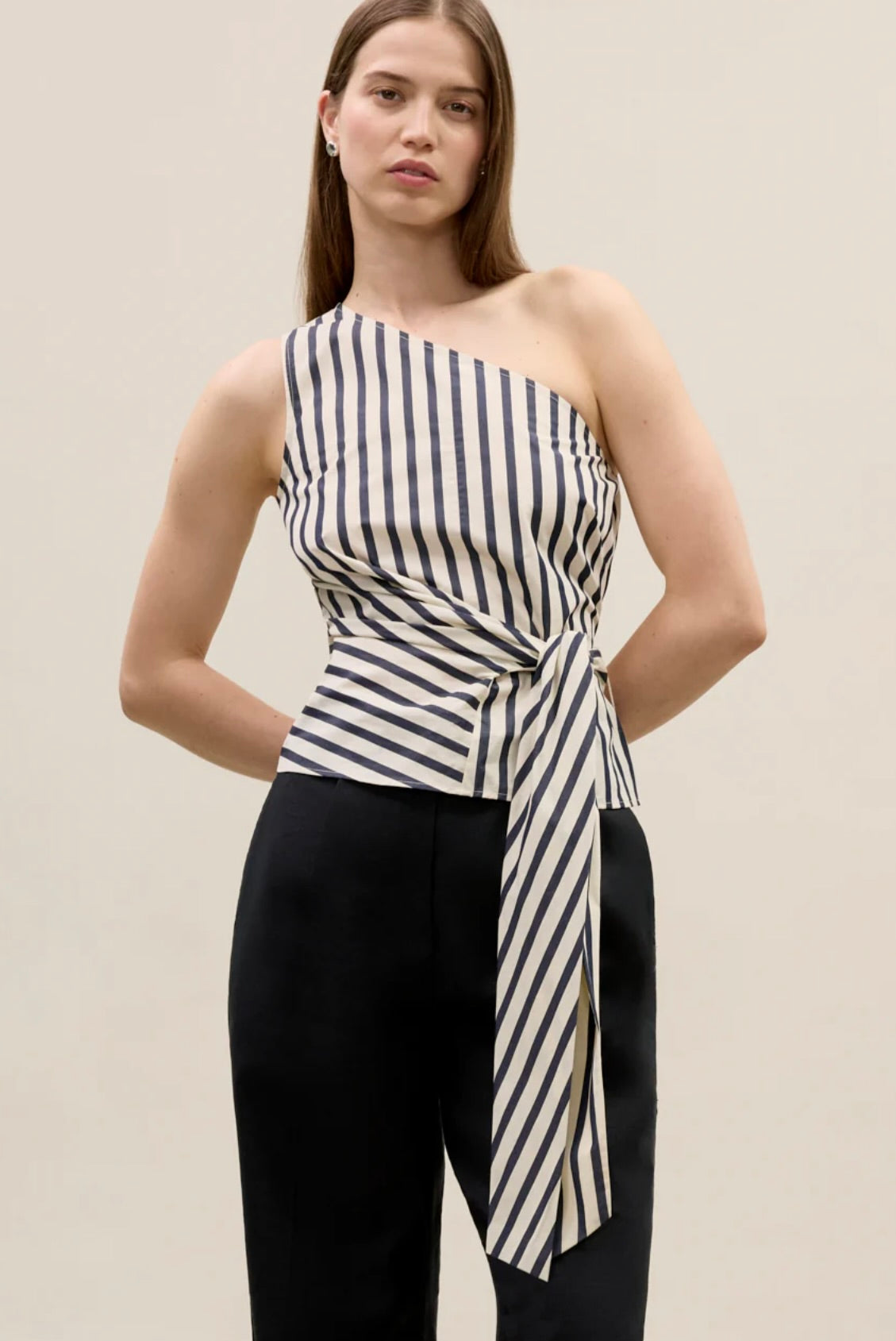 Isla Poplin Top in Cream Stripe by Sierra Deene