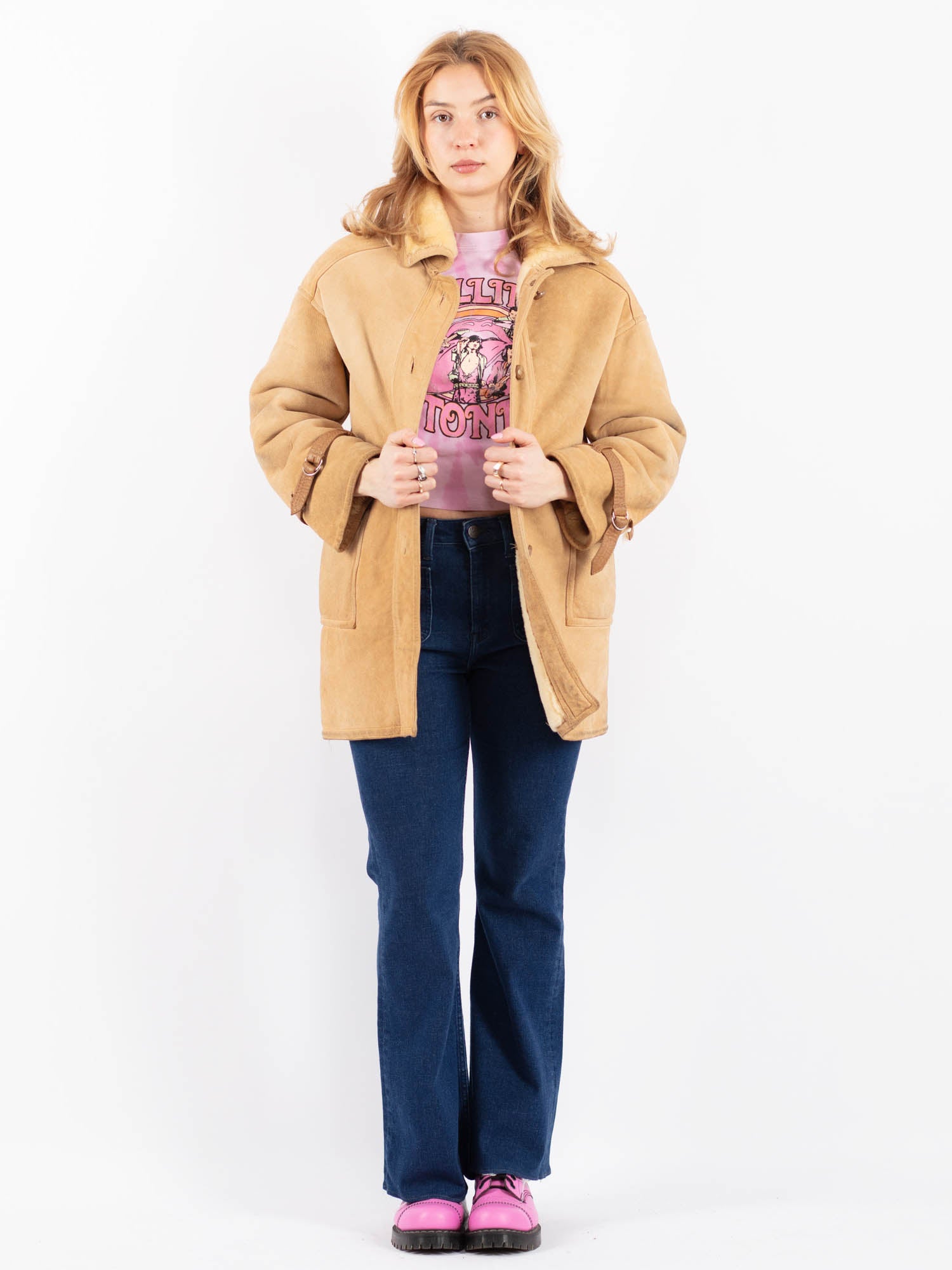 Vintage 70's Women Sheepskin Shearling Coat in Beige by Northern Grip