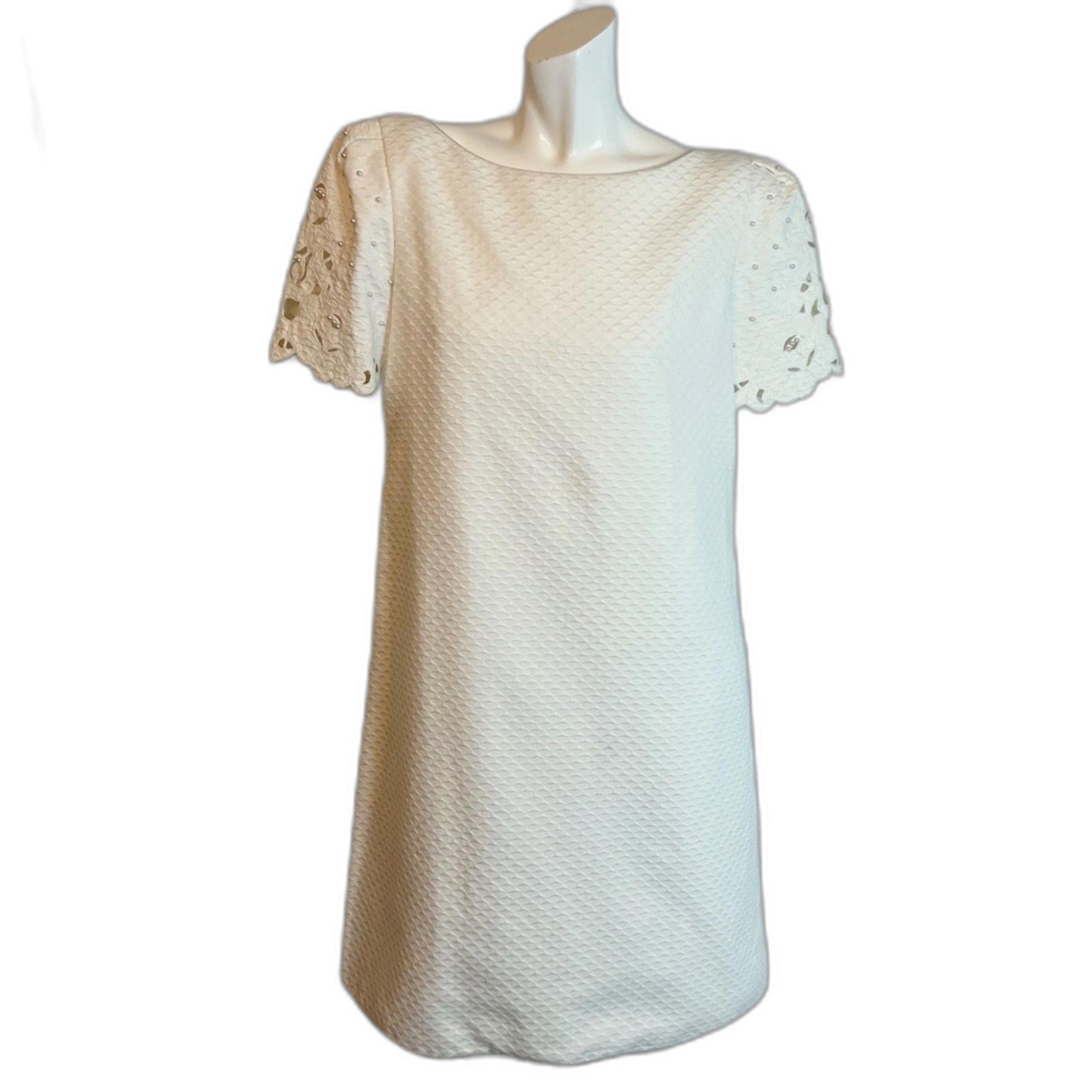 Vintage 1990s Mary McFadden Collection White Shift Dress Pearl Bridal by Hot Girl Secondhand