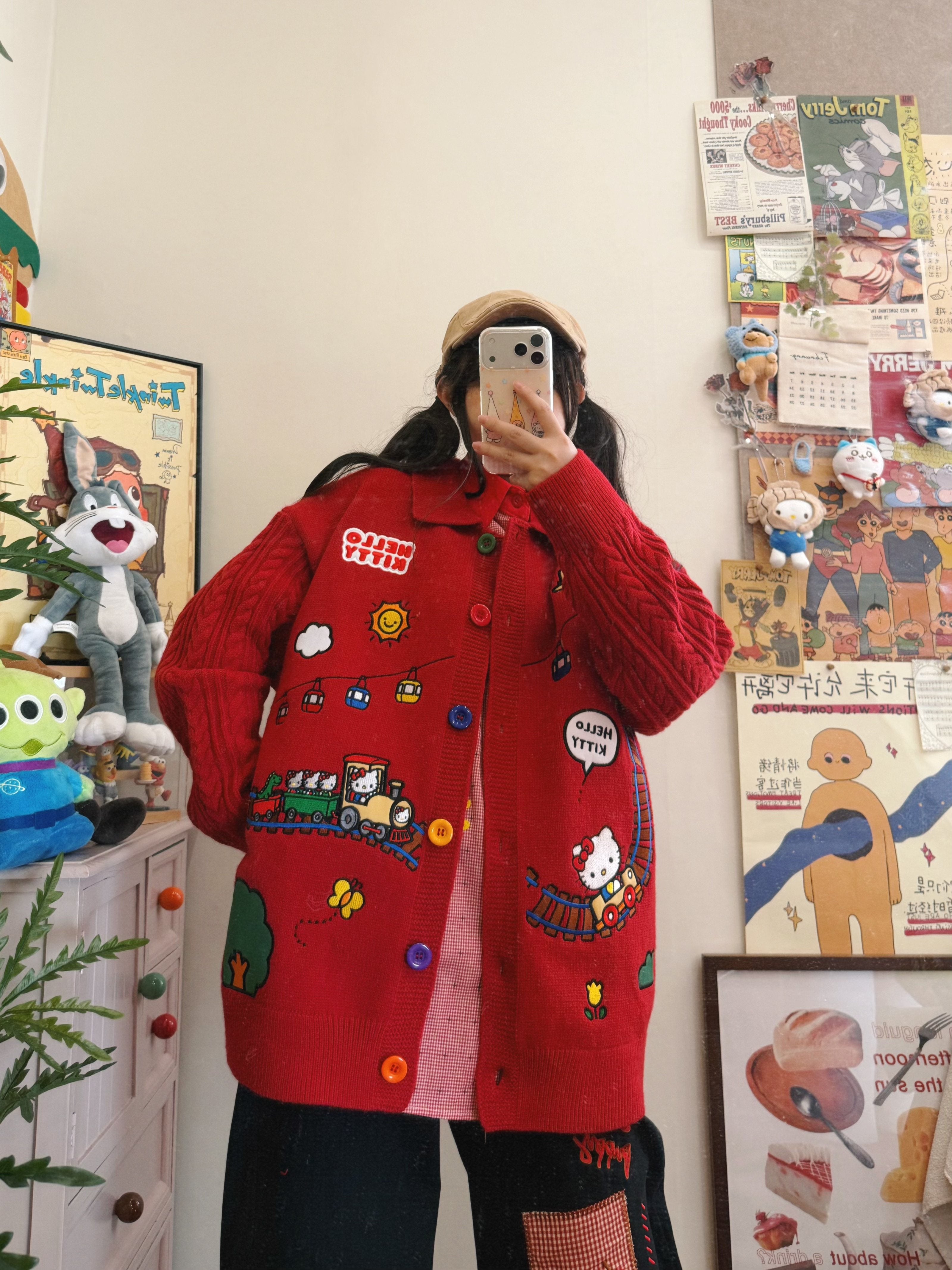 Retro Red Embroidered Sweater - BIBULU by Land Decora