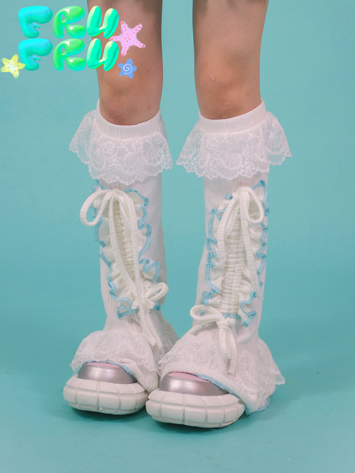 frufru White Leg Warmmers | Sweetheart Lace Trim Socks by Land Decora