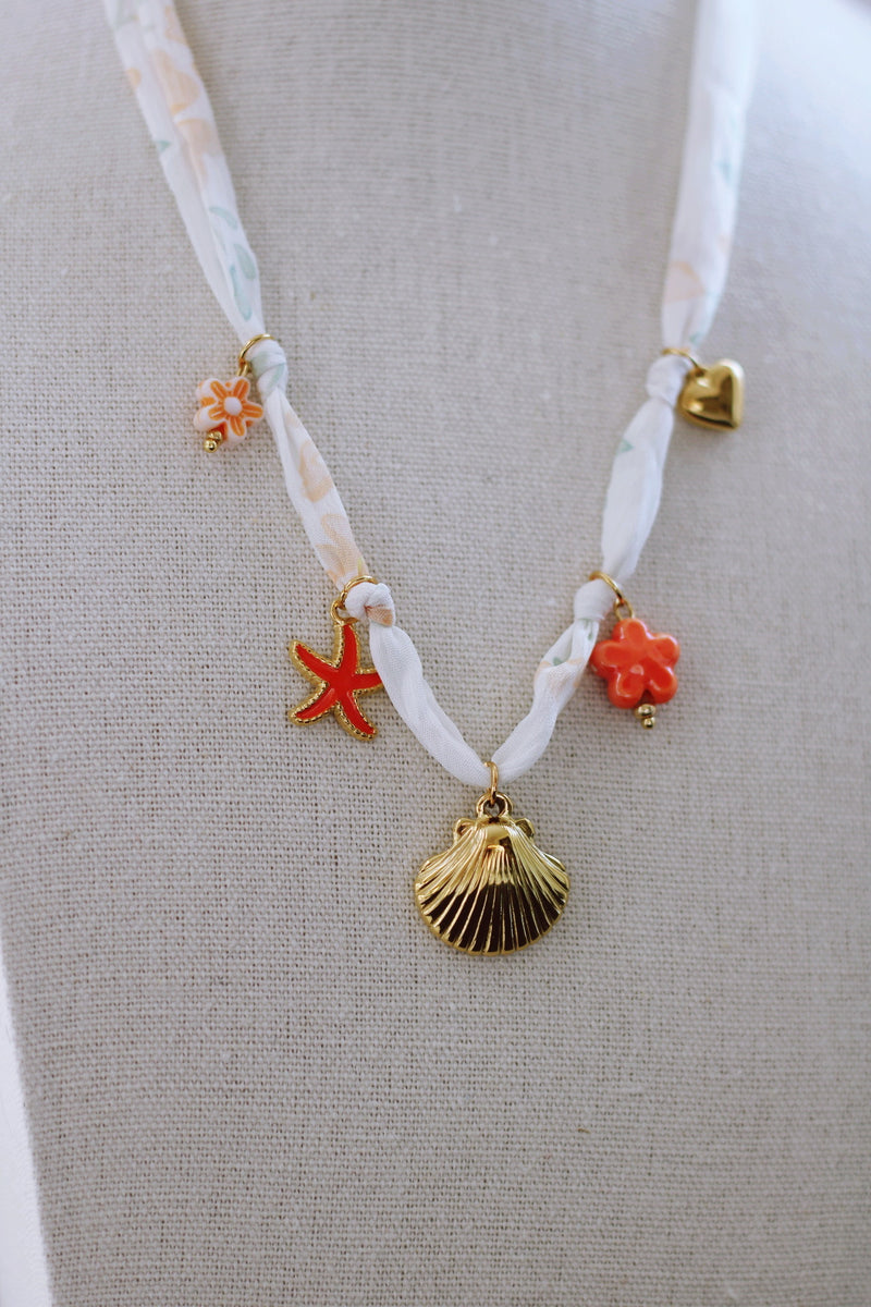 BANDANA SEASHELL & FLORAL CHARM NECKLACE - (HANDMADE) by RAËLIV