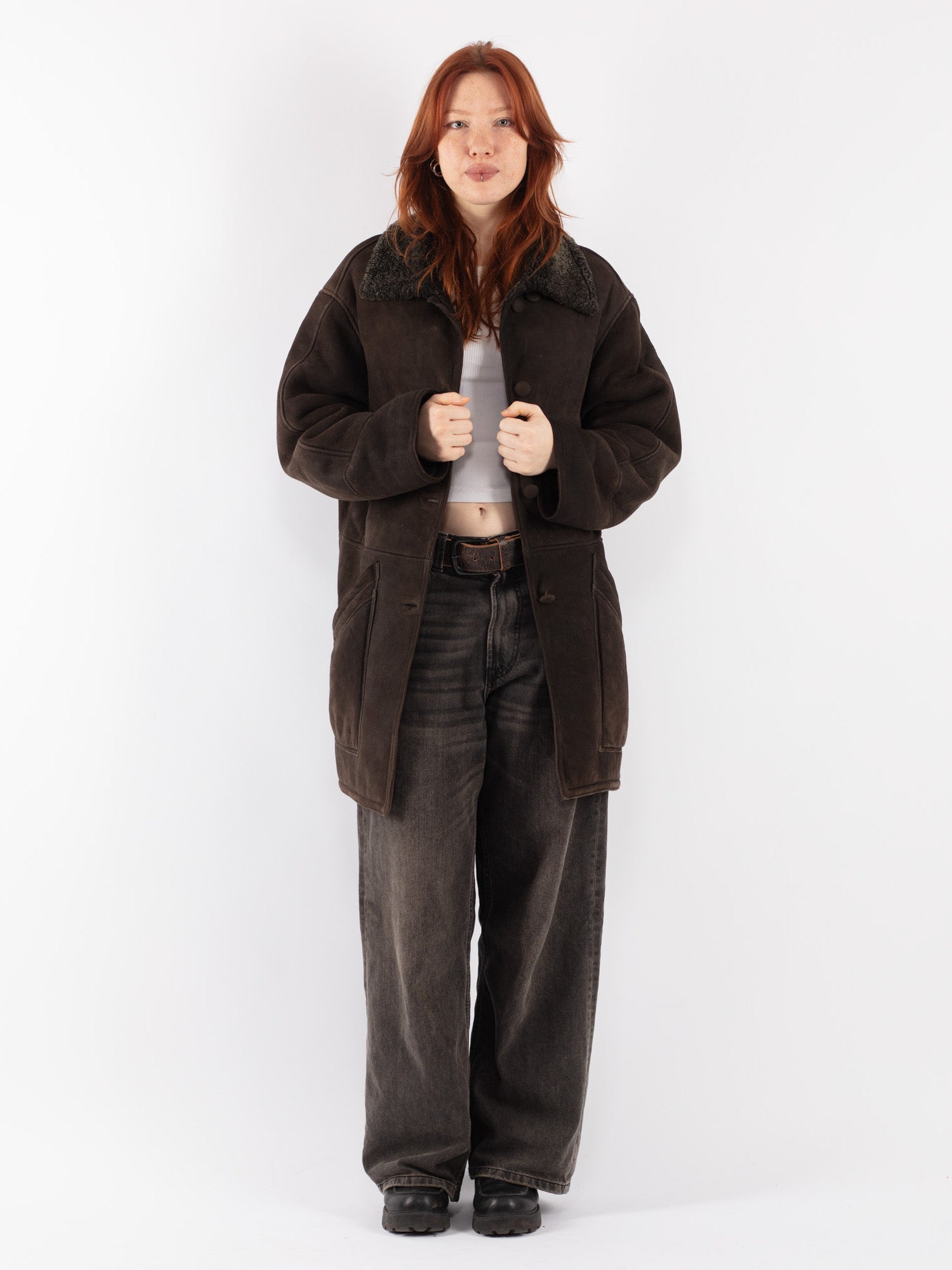 Vintage 90's Women Sheepskin Coat in Brown by Northern Grip