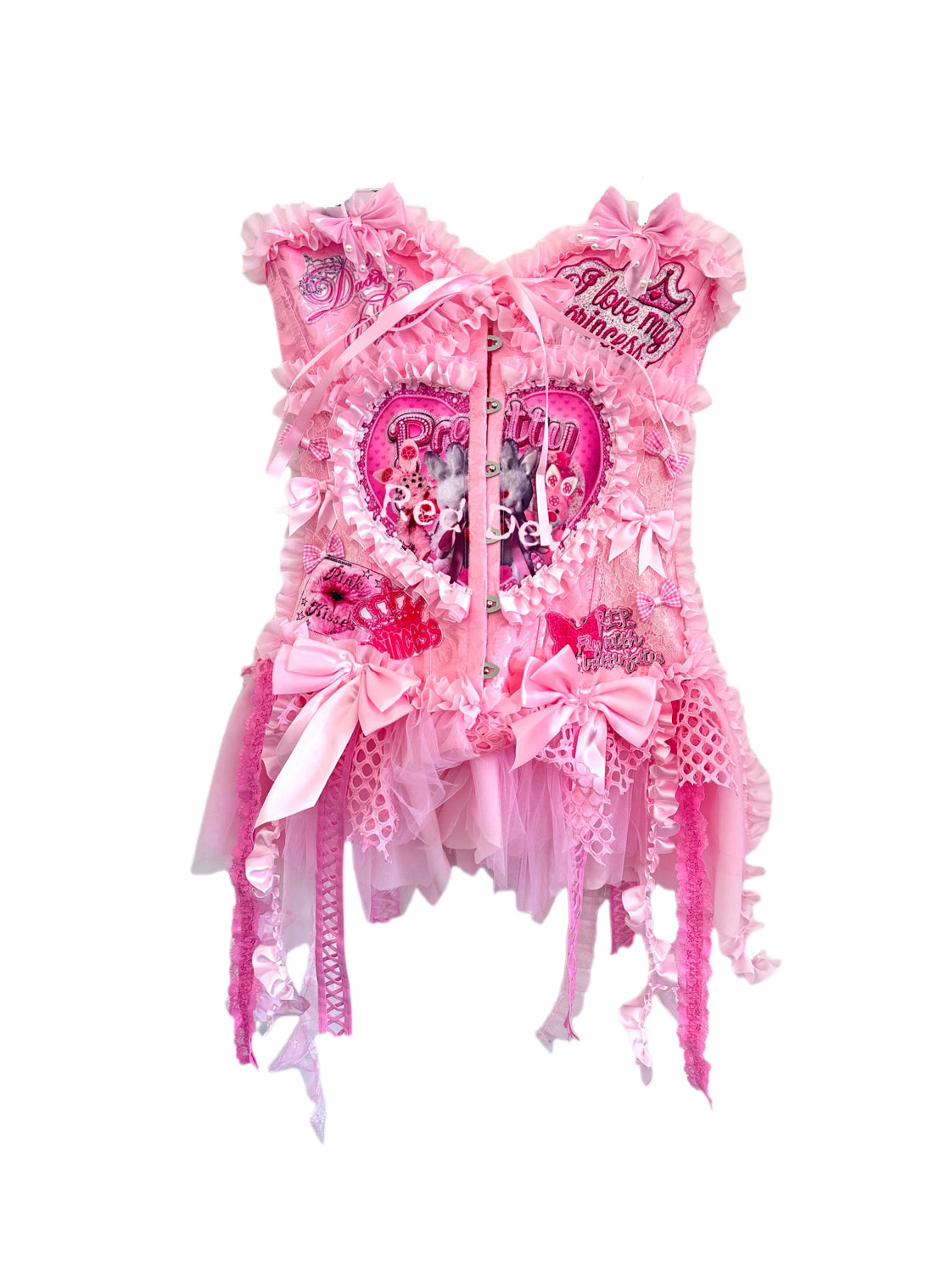 RedDevil Lace-Up Bustier | Visual Decora Kei Pink Corset Top by Land Decora