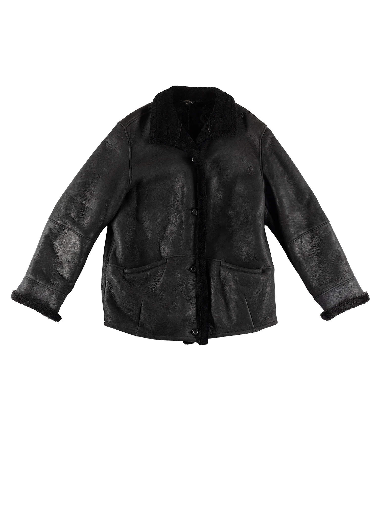 Vintage 80's Women Sheepskin Coat in Black by Northern Grip
