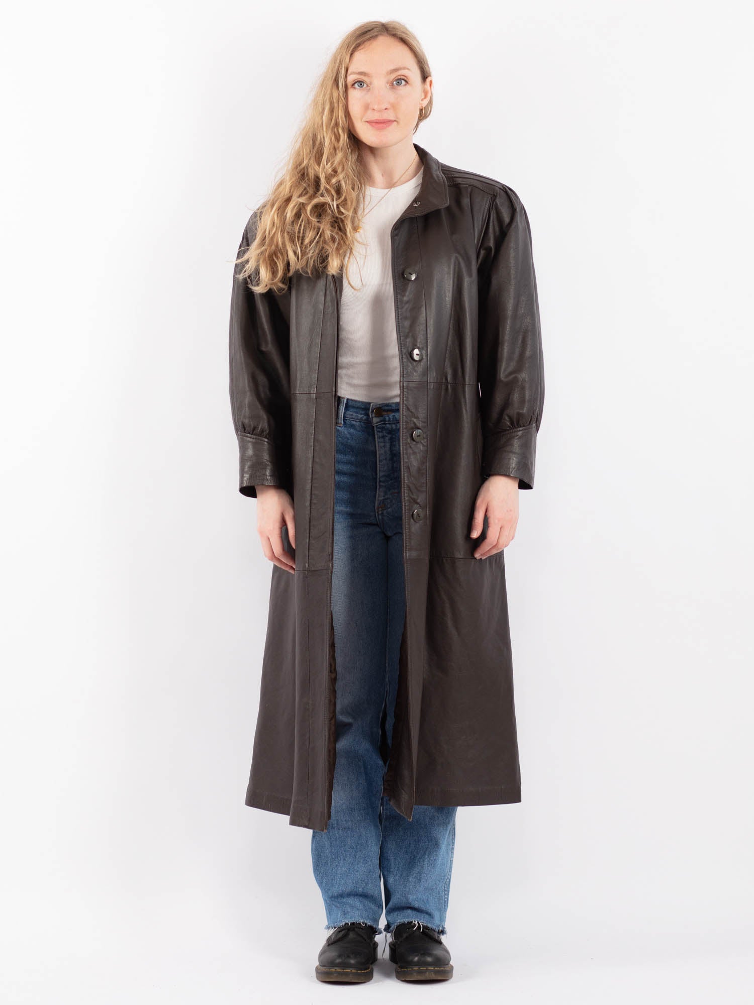 Vintage 80's Women Leather Long Coat in Brown by Northern Grip