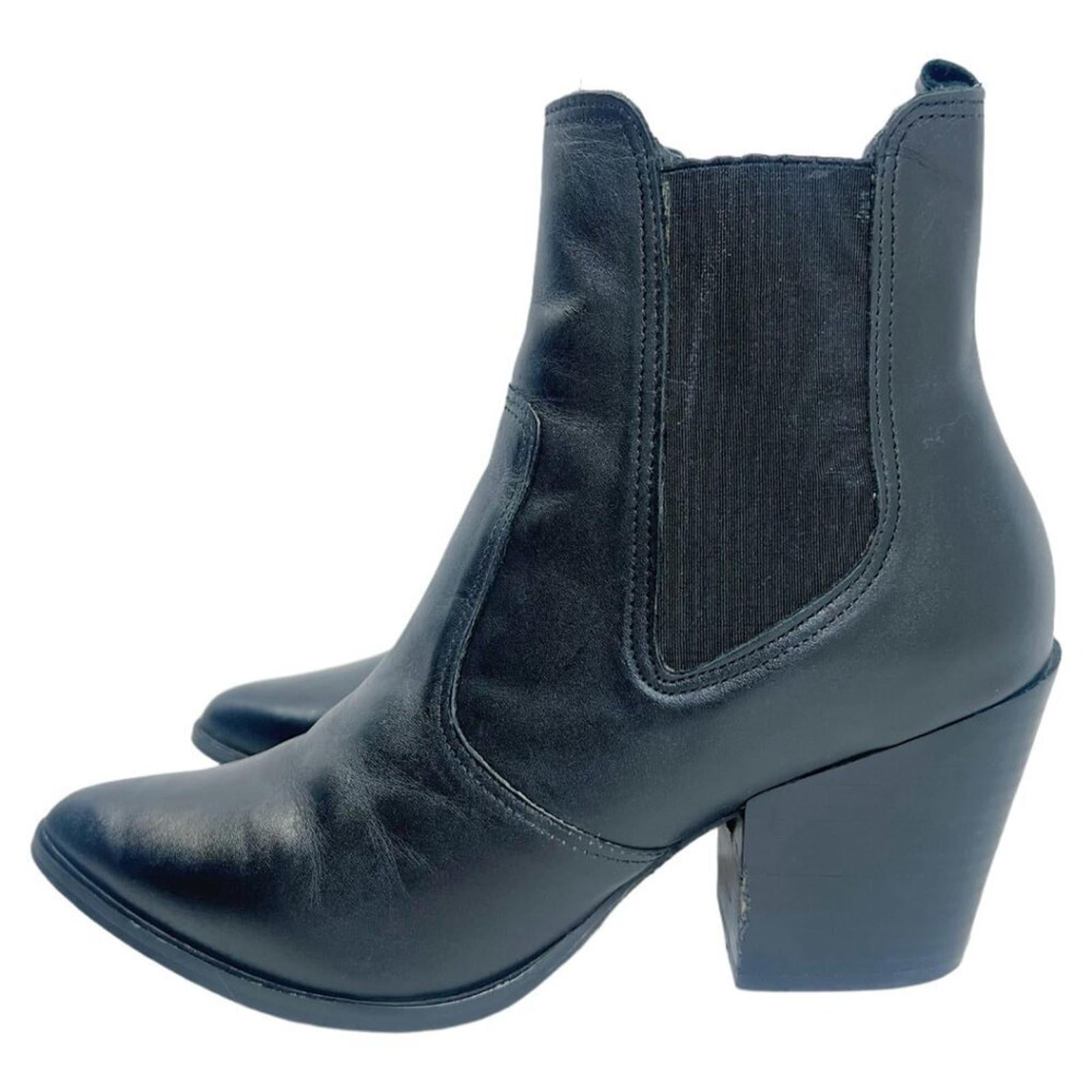 Steve Madden Patricia Black Leather Chelsea Boot Pointed Toe Bootie Si by Hot Girl Secondhand