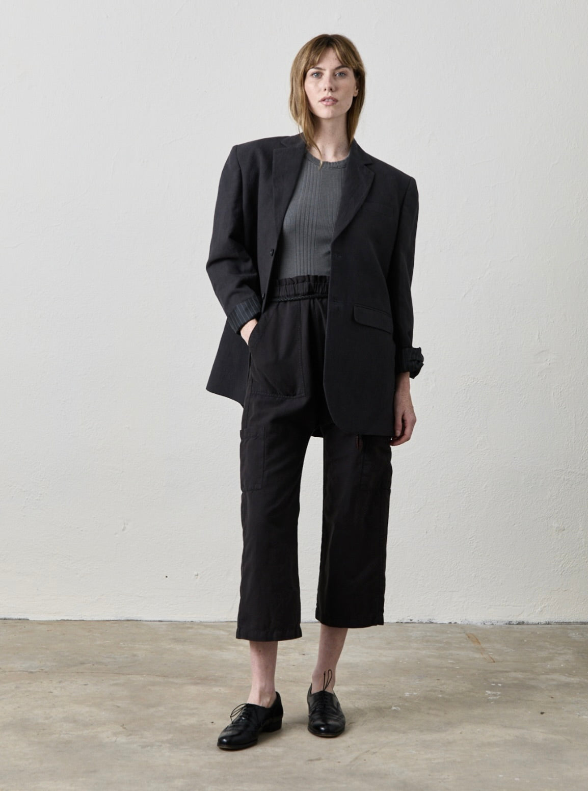 Lawrence Oversized Single-Breasted Blazer in Faded Black by Sierra Deene