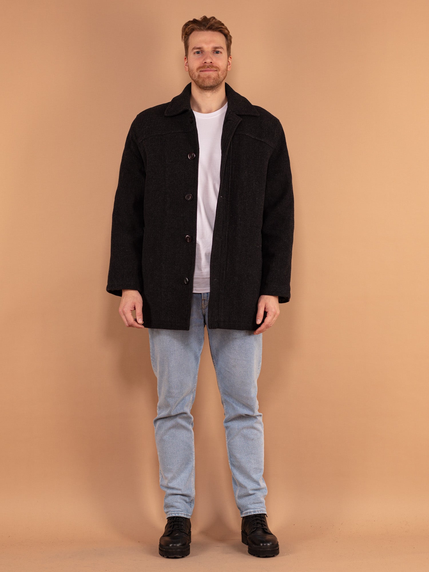 Vintage 90's Men Wool Blend Coat in Dark Grey by Northern Grip